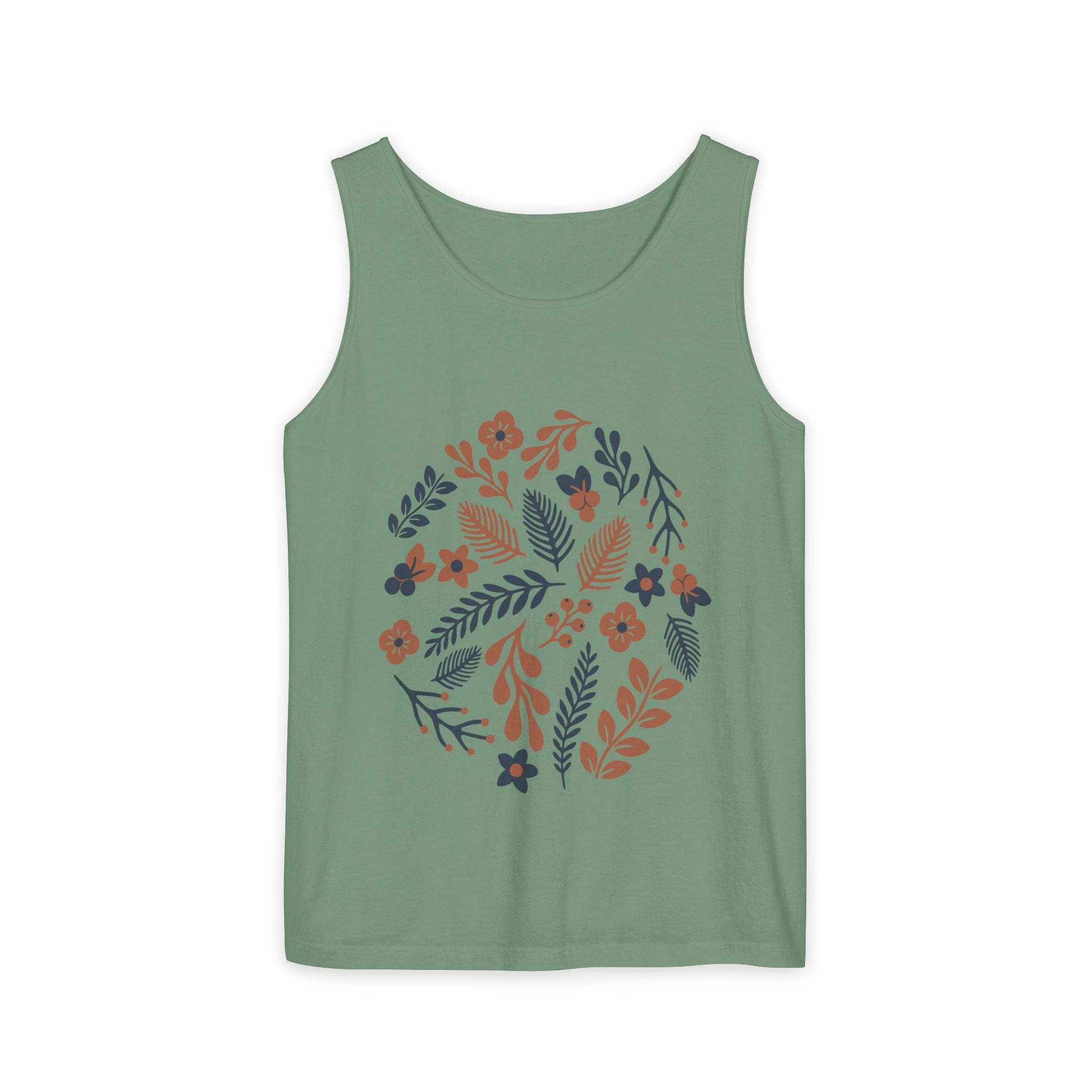 Floral Folk Circle Tank Top — Boho Botanical Graphic