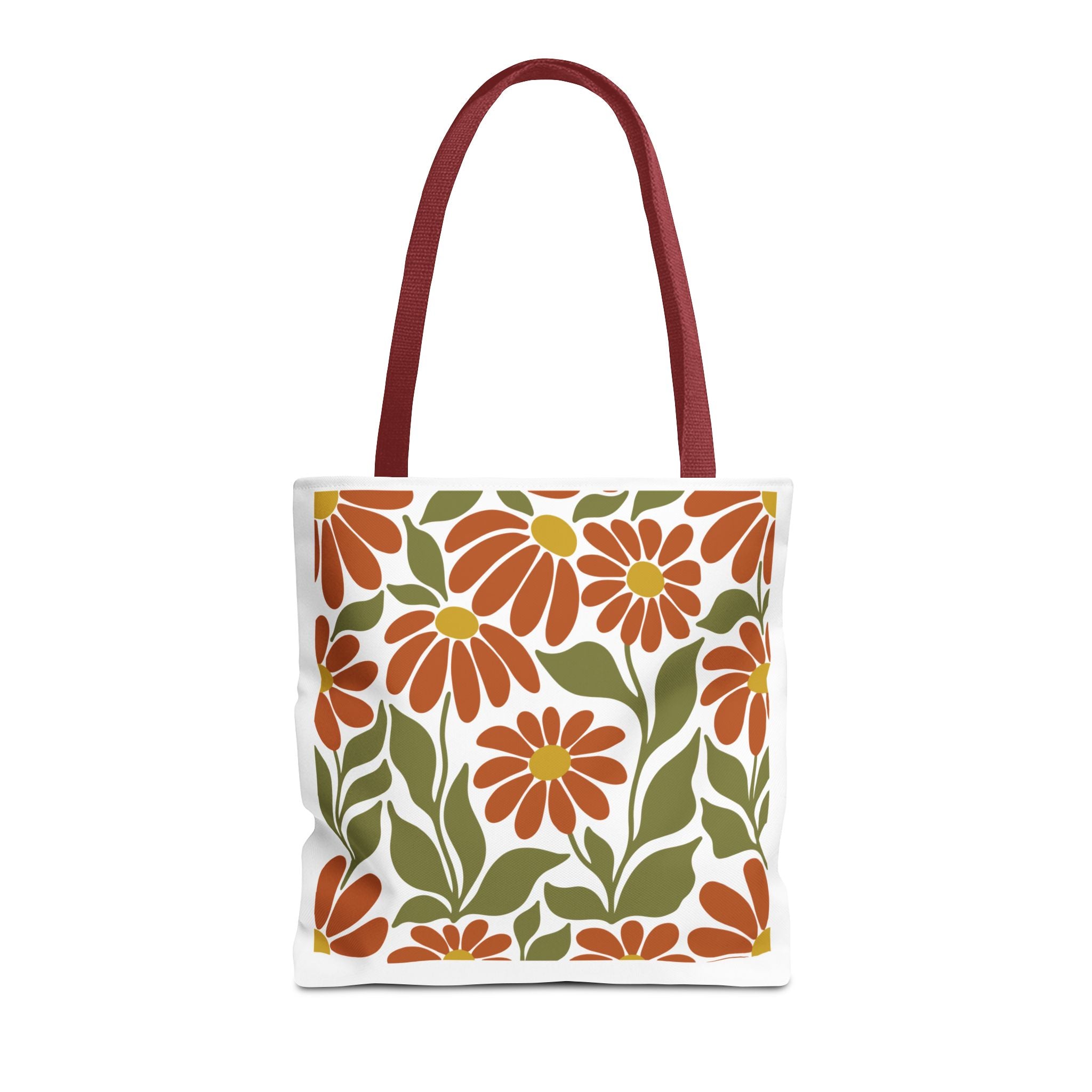 Retro Orange Floral Tote Bag - Vintage Daisy Pattern All-Over Print