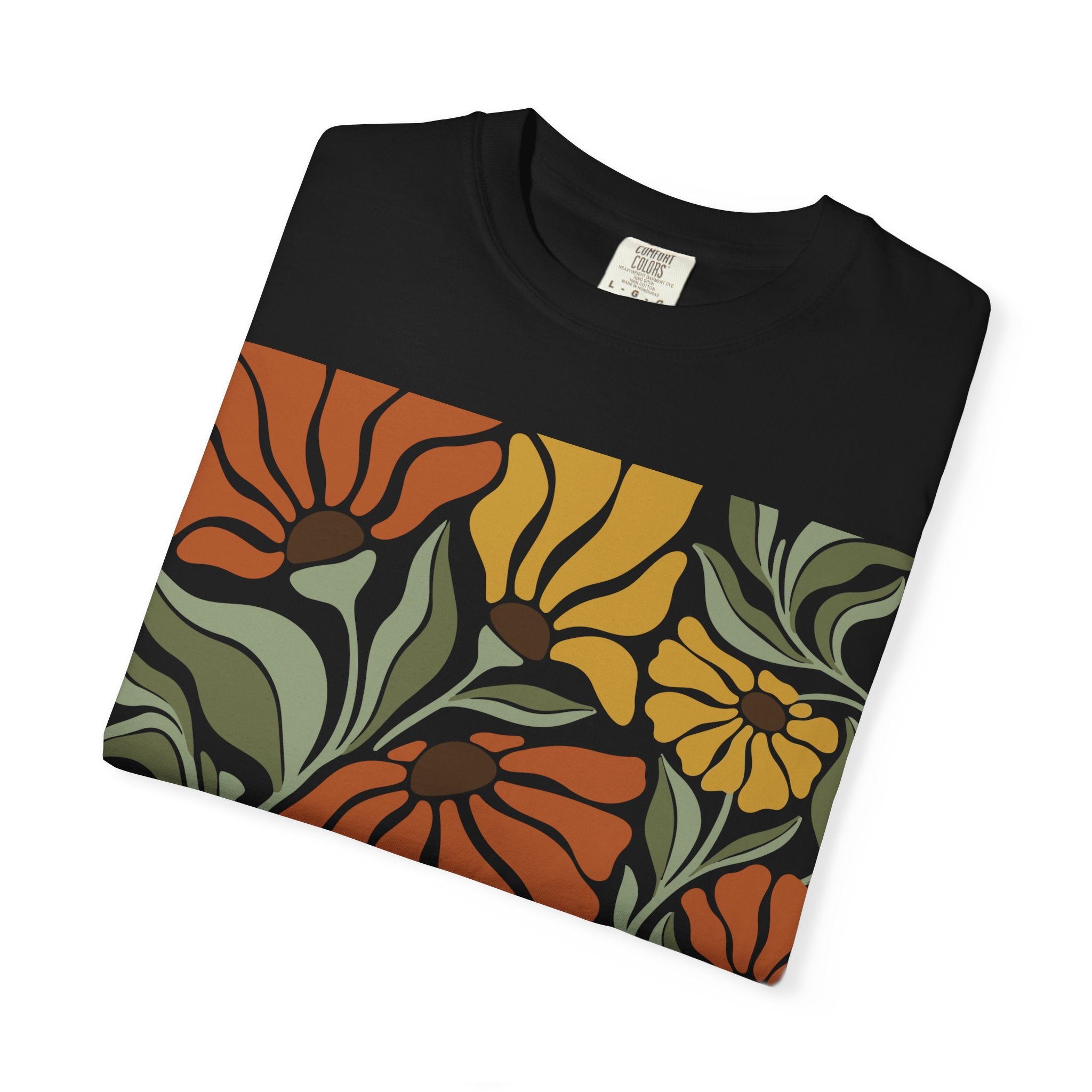 Floral Retro Bloom T-Shirt — Earthy Vintage Flower Print
