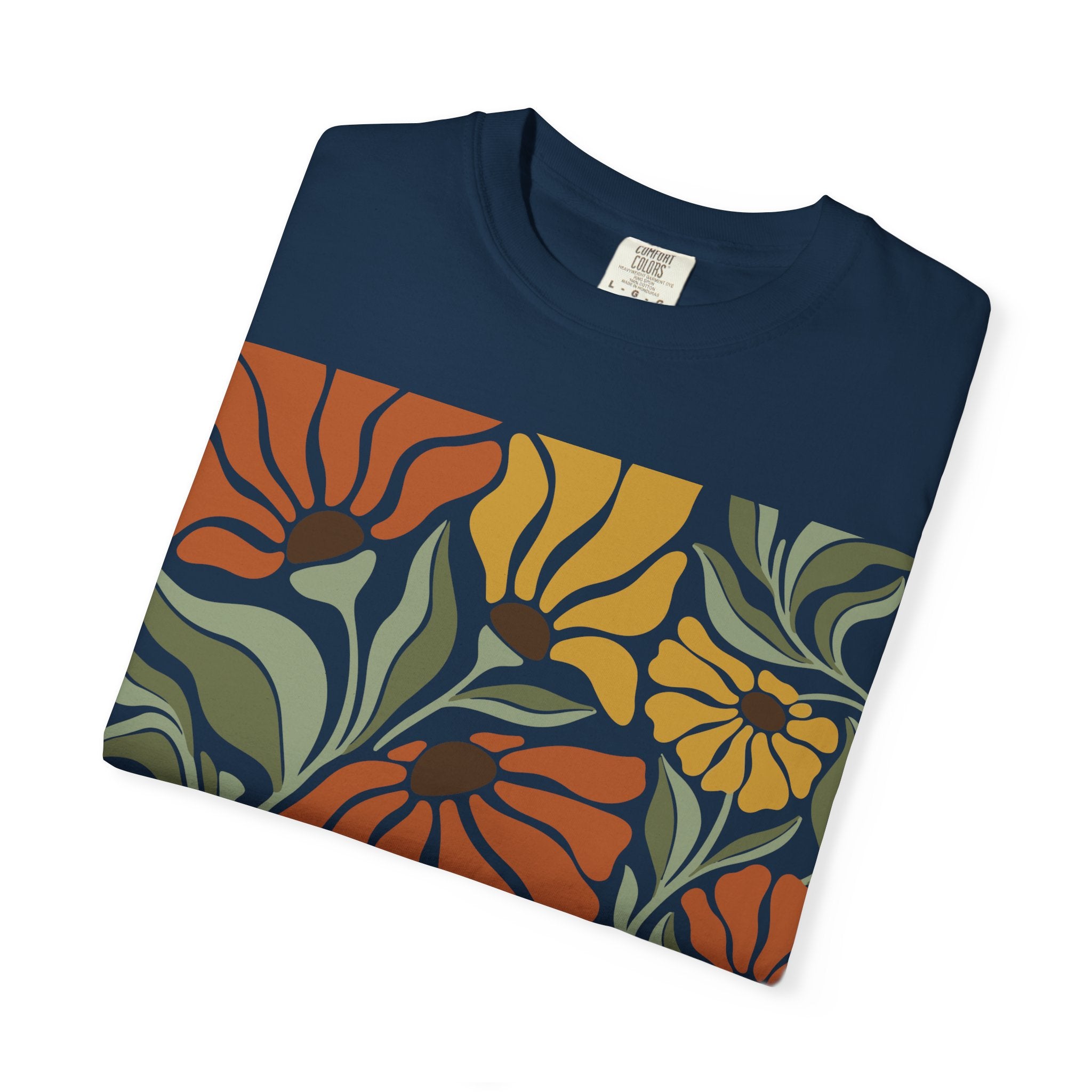 Floral Retro Bloom T-Shirt — Earthy Vintage Flower Print