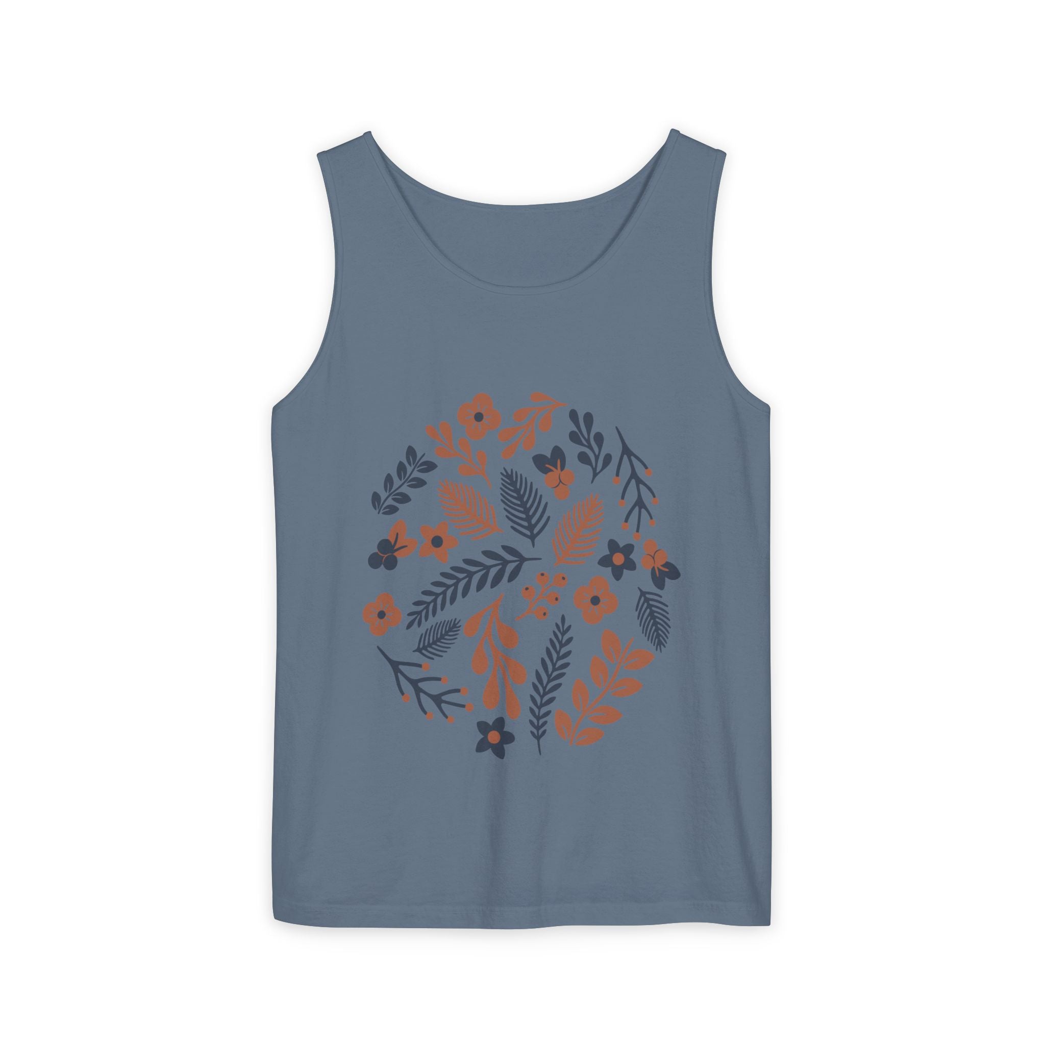 Floral Folk Circle Tank Top — Boho Botanical Graphic