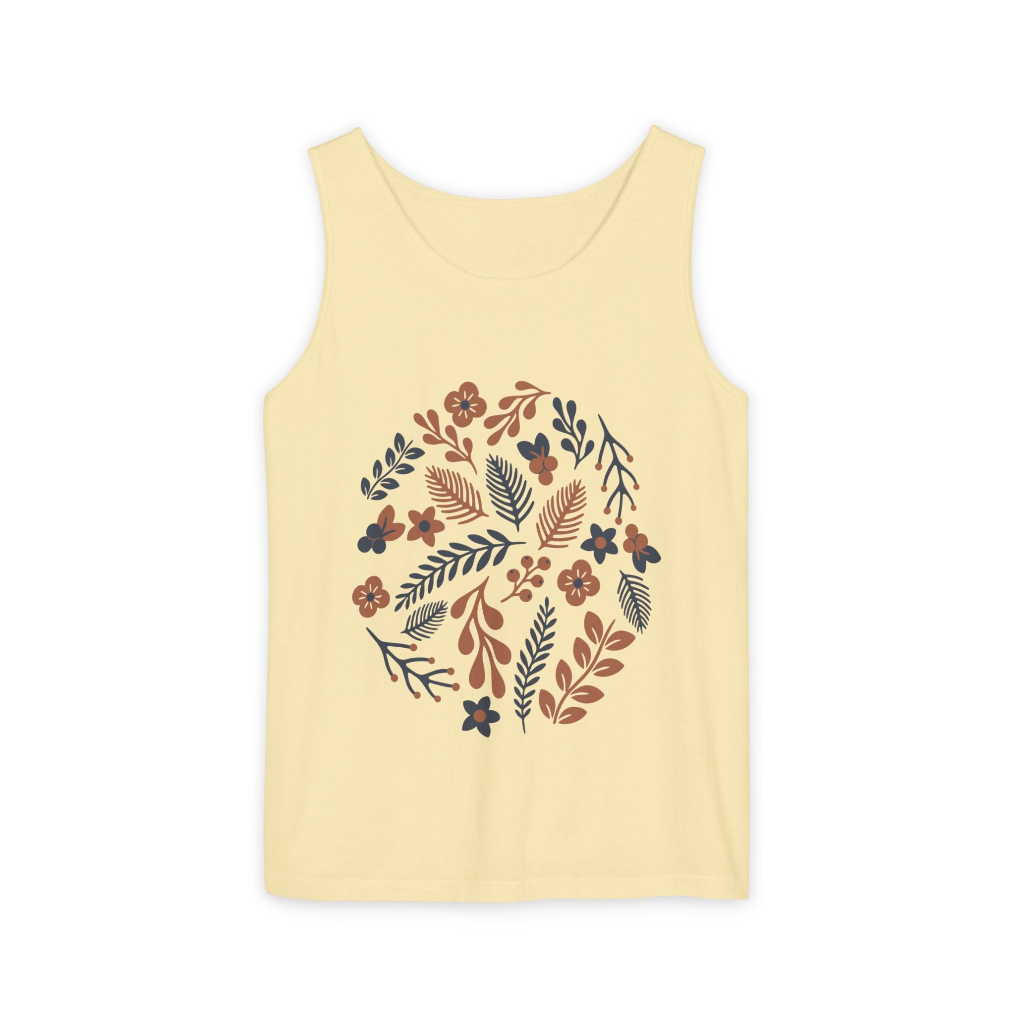 Floral Folk Circle Tank Top — Boho Botanical Graphic