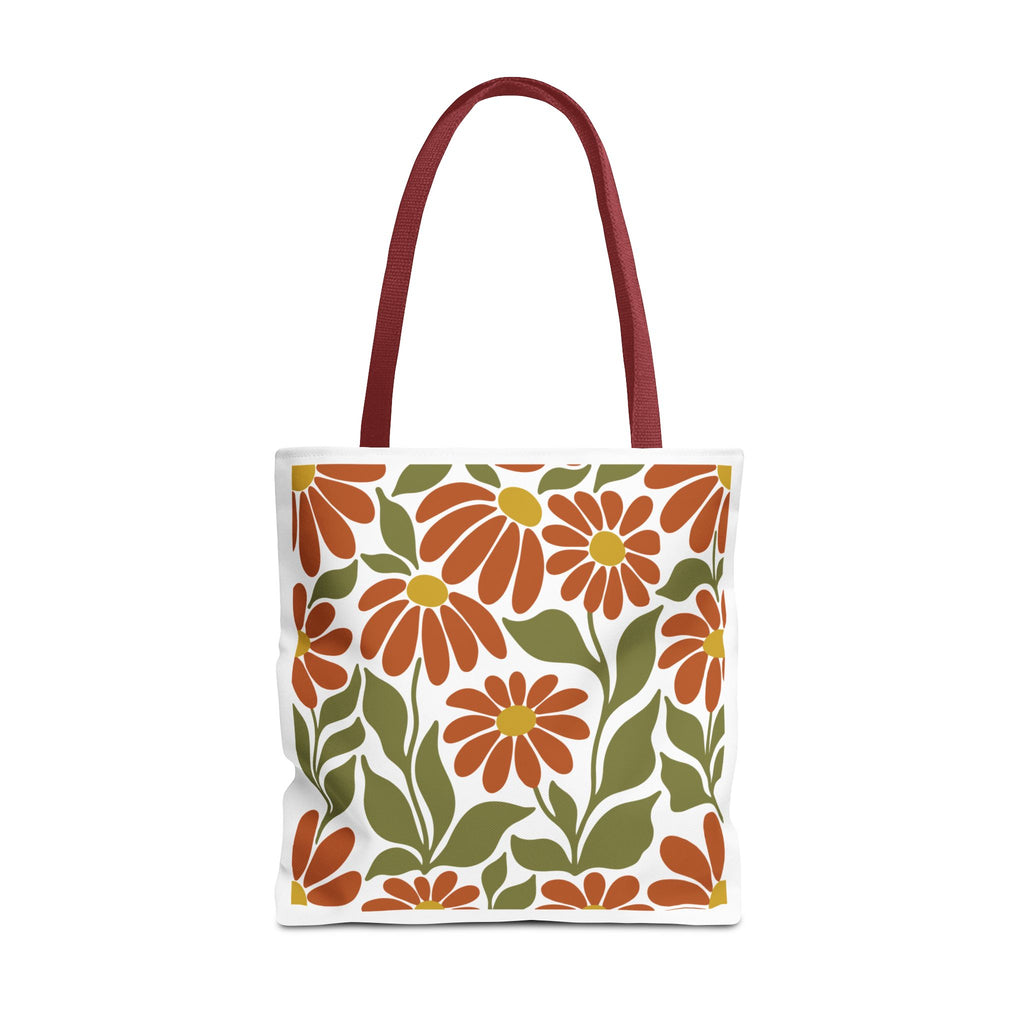 Retro Orange Floral Tote Bag - Vintage Daisy Pattern All-Over Print
