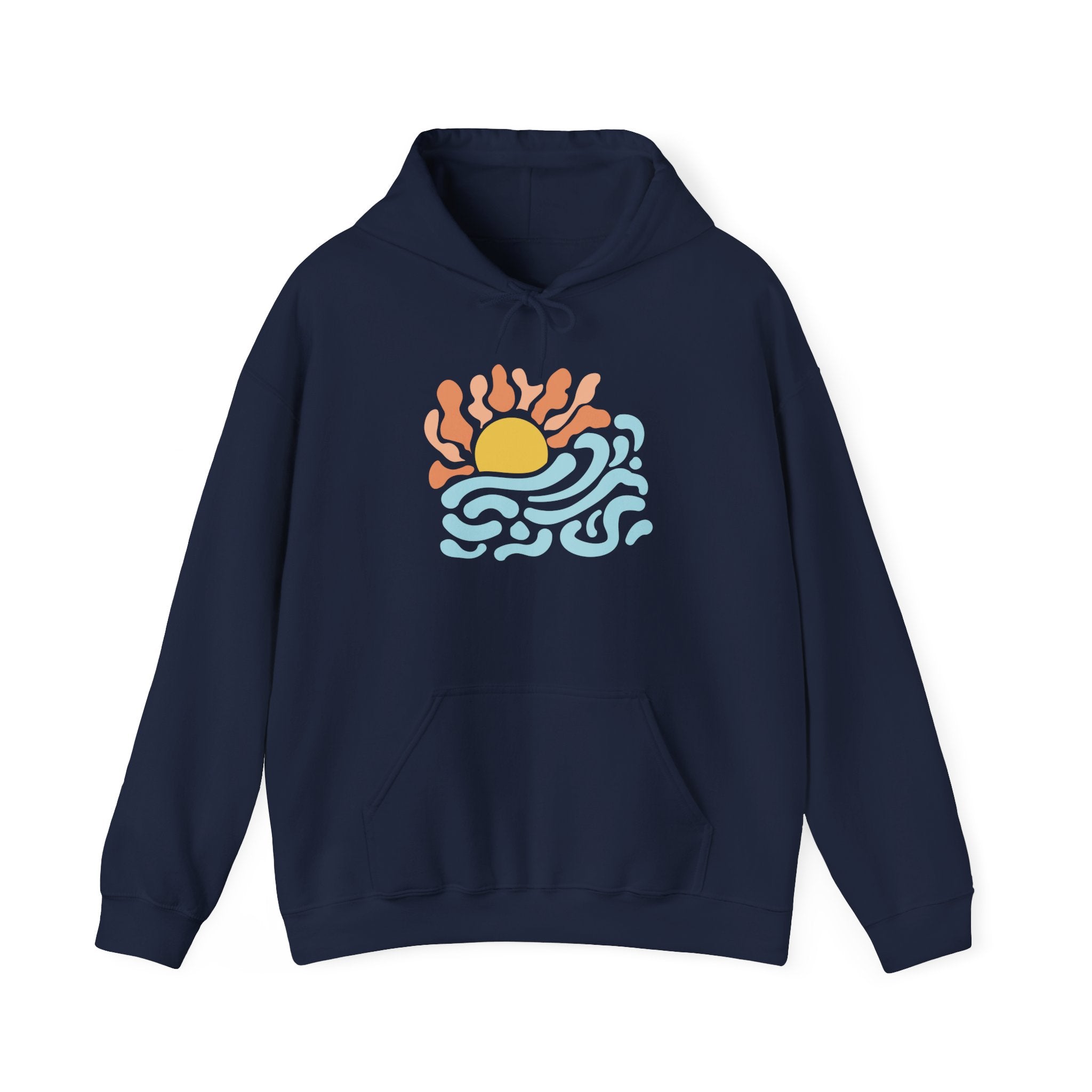 Sunrise Waves Hoodie — Retro Beach Graphic Pullover