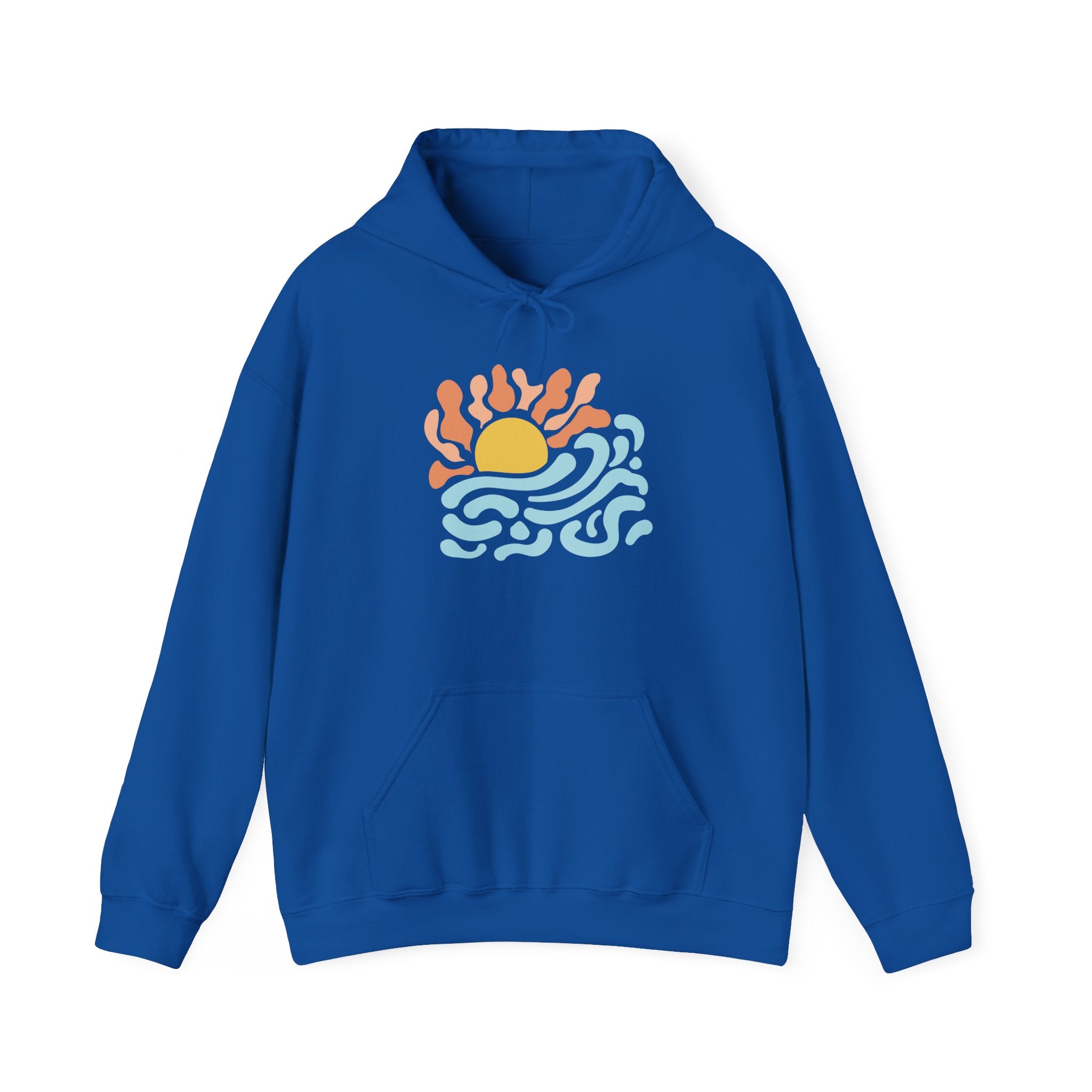 Sunrise Waves Hoodie — Retro Beach Graphic Pullover