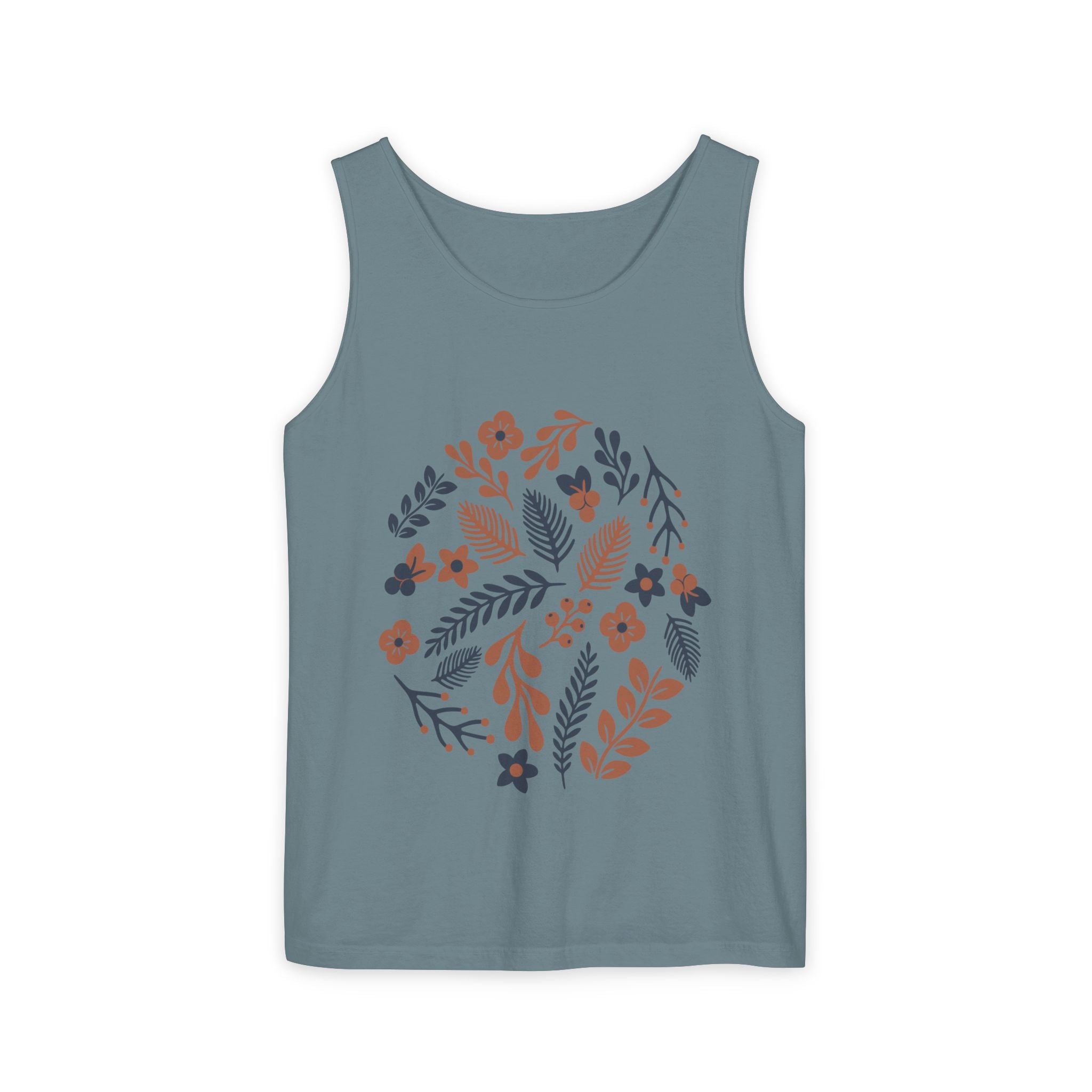 Floral Folk Circle Tank Top — Boho Botanical Graphic