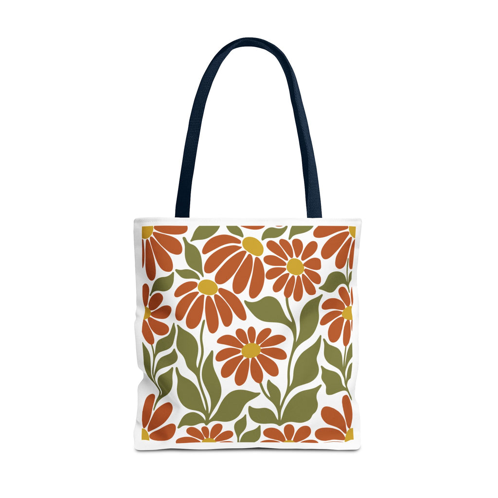 Retro Orange Floral Tote Bag - Vintage Daisy Pattern All-Over Print