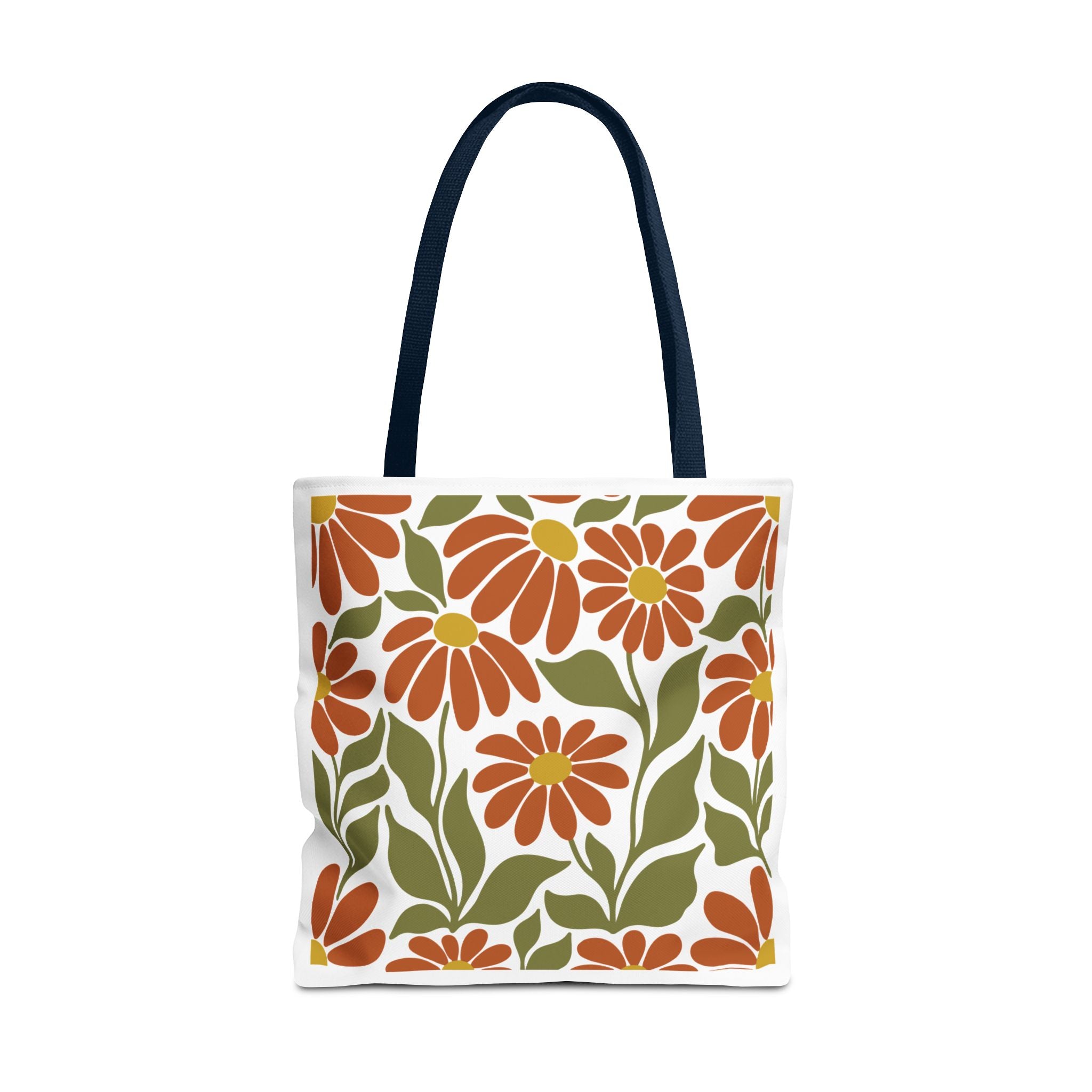 Retro Orange Floral Tote Bag - Vintage Daisy Pattern All-Over Print