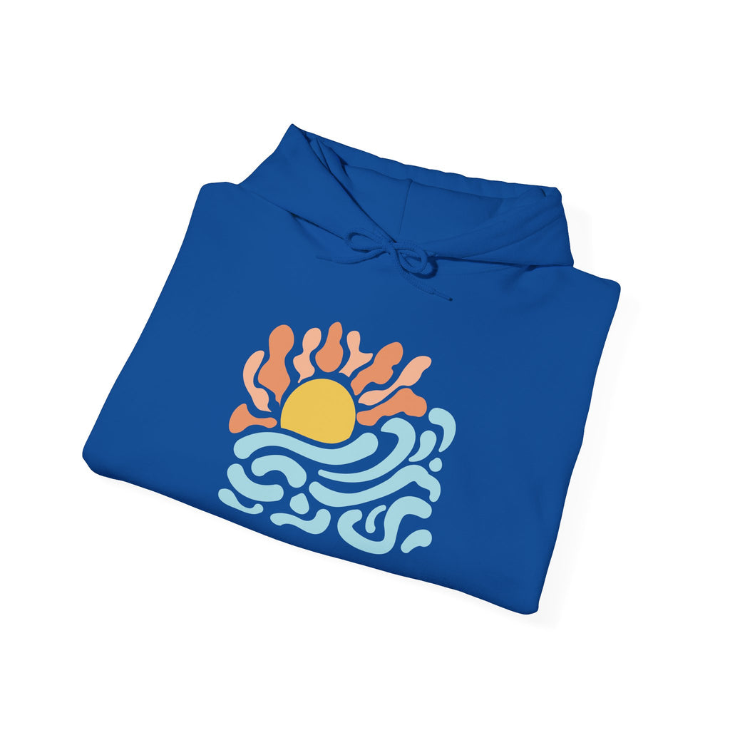 Sunrise Waves Hoodie — Retro Beach Graphic Pullover
