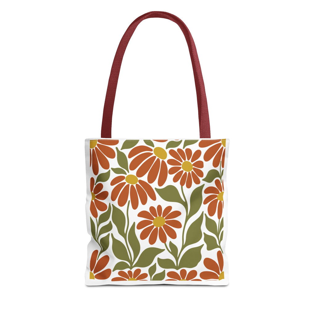 Retro Orange Floral Tote Bag - Vintage Daisy Pattern All-Over Print