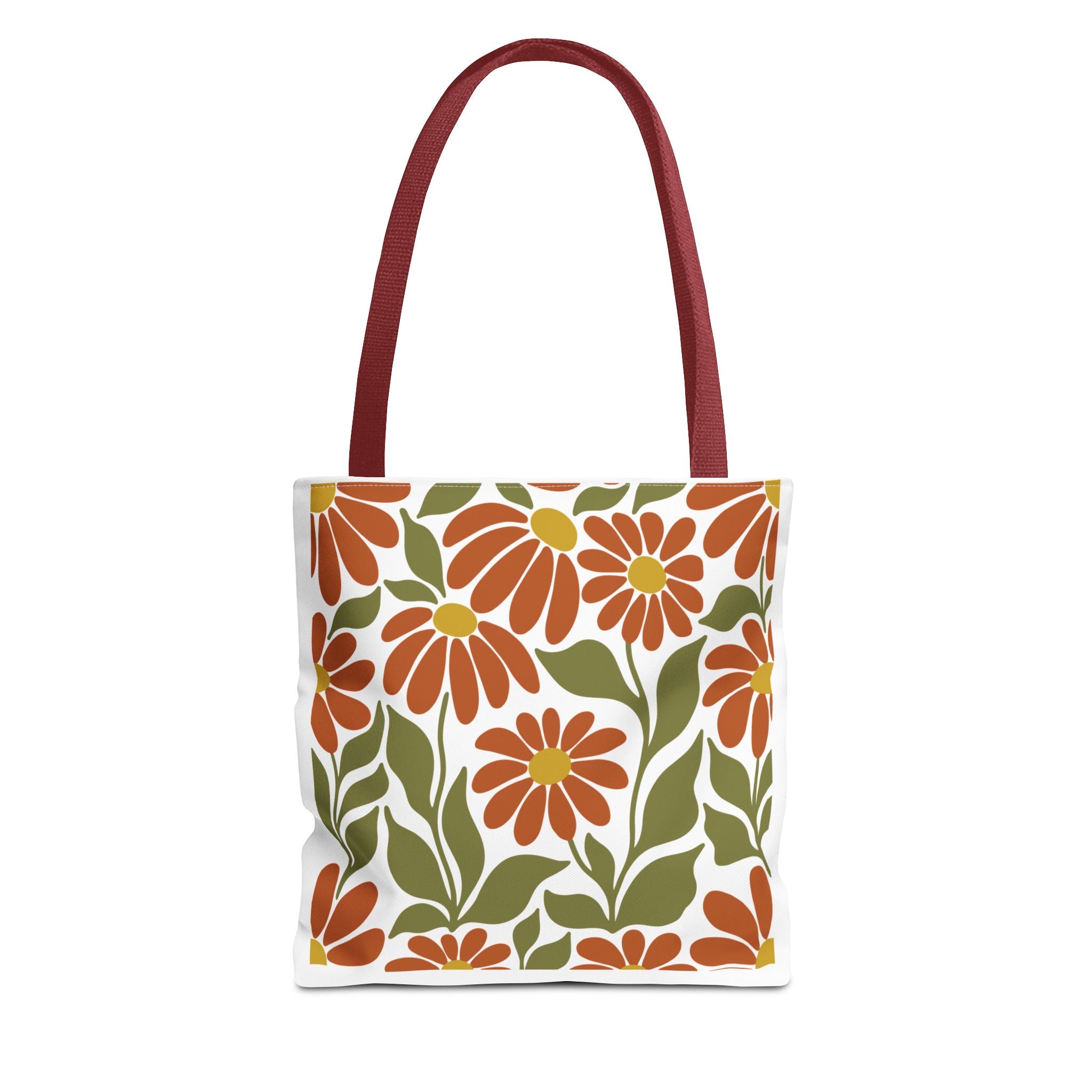Retro Orange Floral Tote Bag - Vintage Daisy Pattern All-Over Print