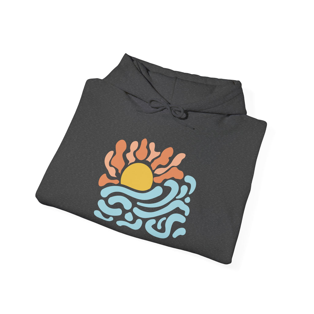 Sunrise Waves Hoodie — Retro Beach Graphic Pullover