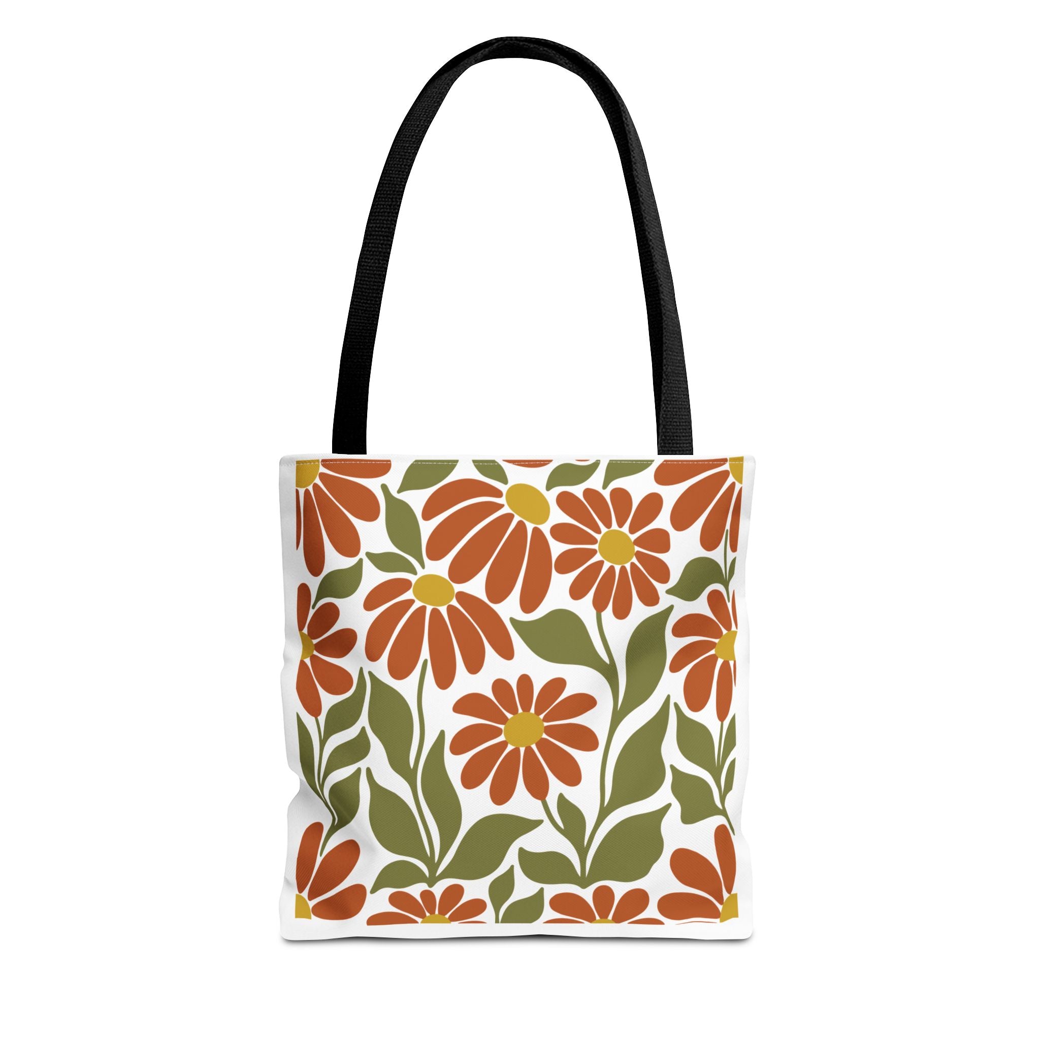 Retro Orange Floral Tote Bag - Vintage Daisy Pattern All-Over Print