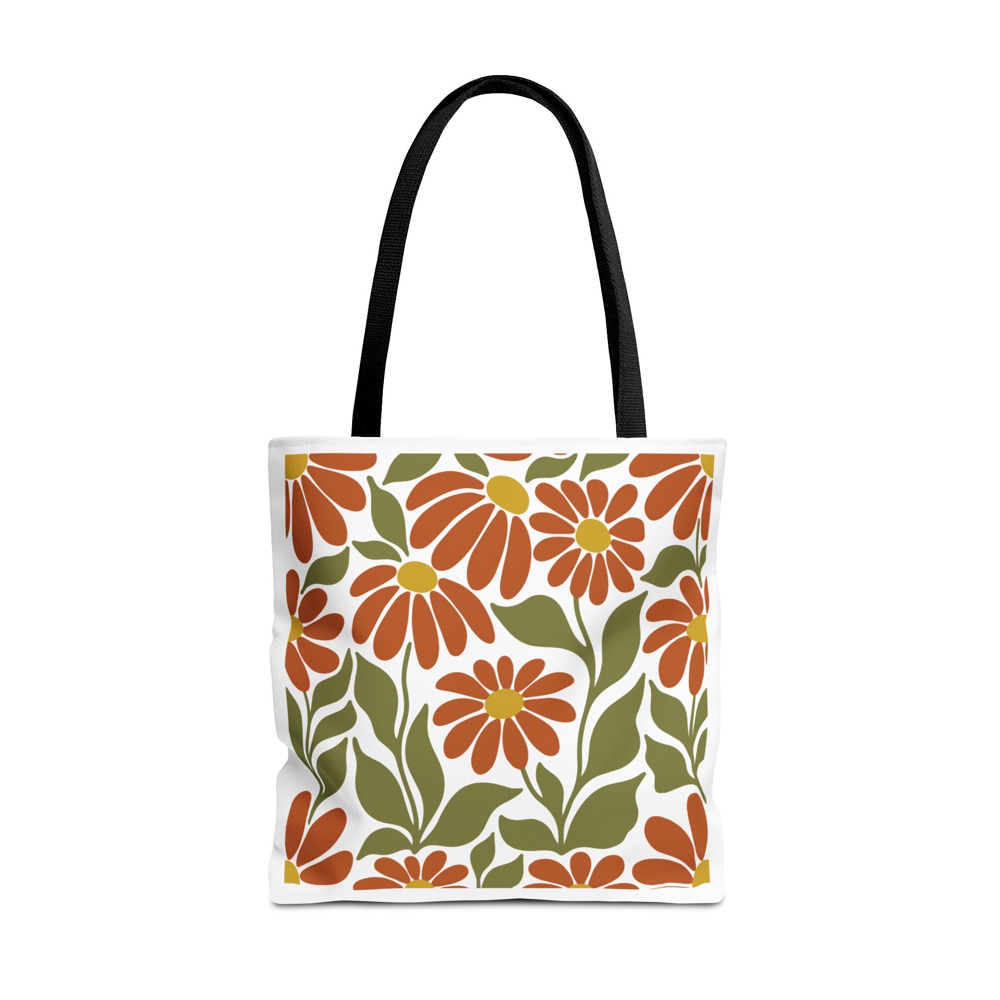 Retro Orange Floral Tote Bag - Vintage Daisy Pattern All-Over Print