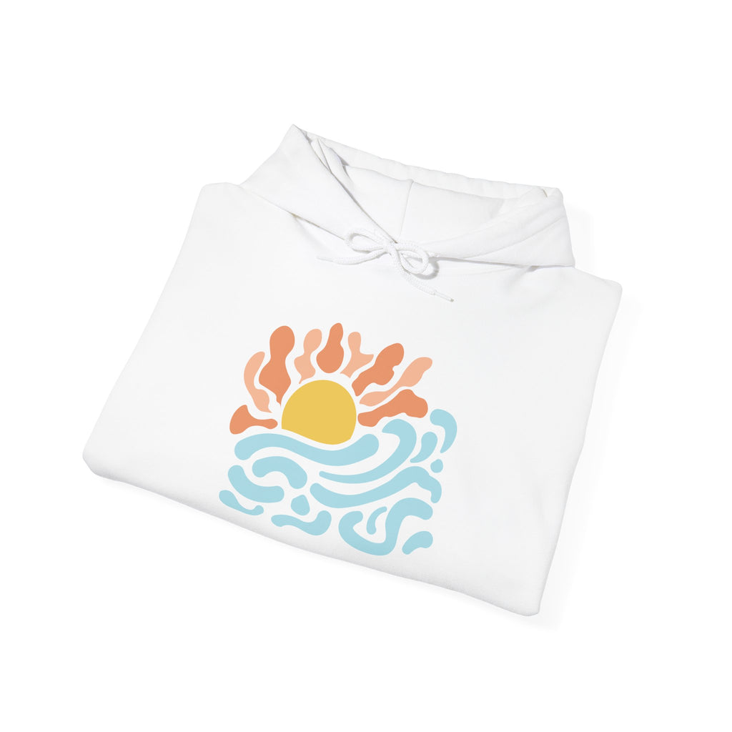 Sunrise Waves Hoodie — Retro Beach Graphic Pullover