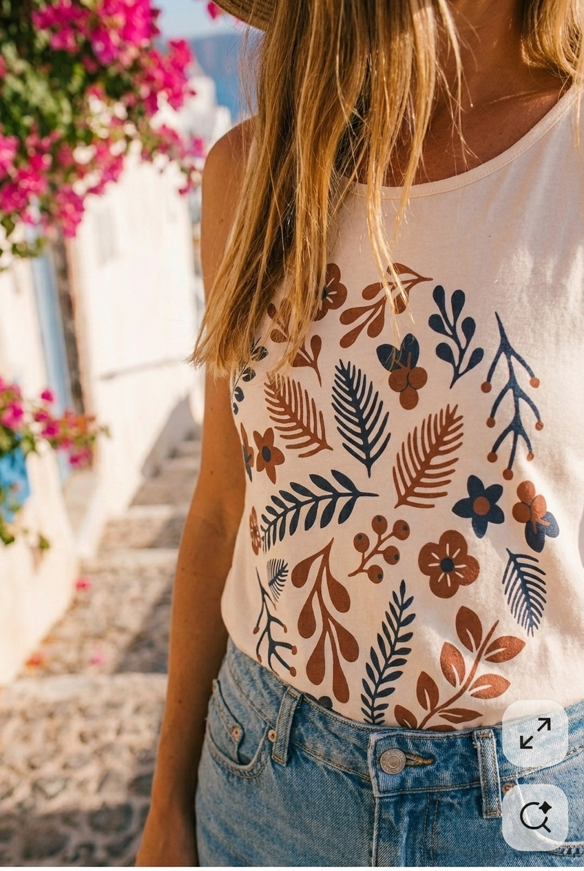 Floral Folk Circle Tank Top — Boho Botanical Graphic