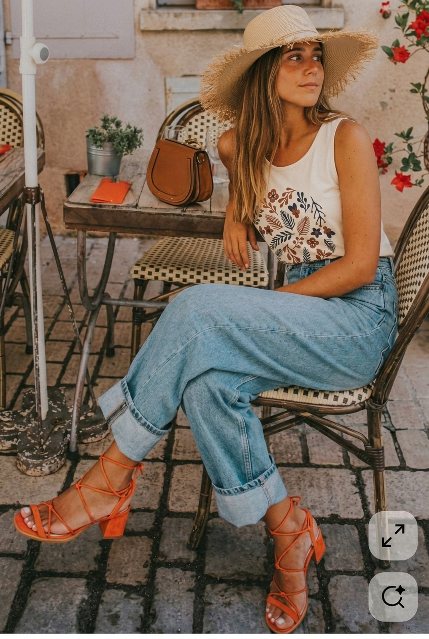 Floral Folk Circle Tank Top — Boho Botanical Graphic
