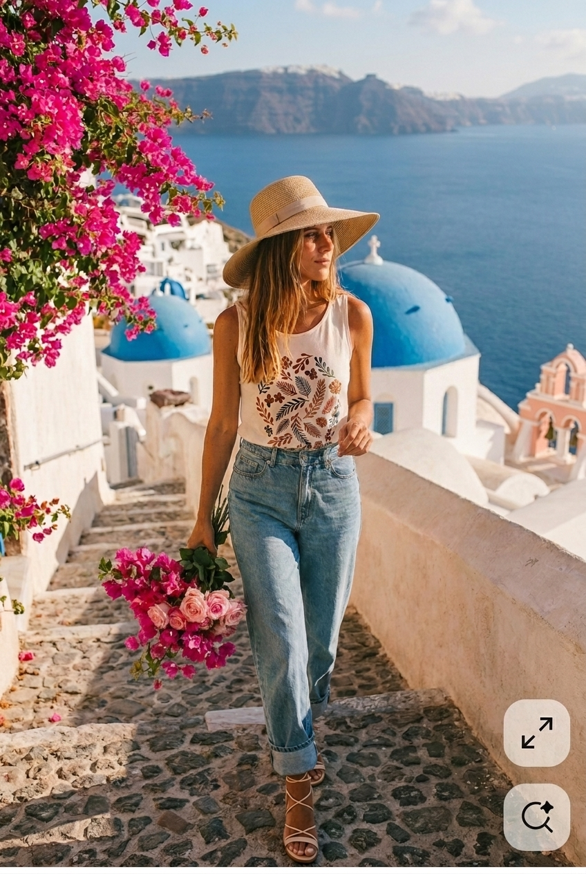 Floral Folk Circle Tank Top — Boho Botanical Graphic