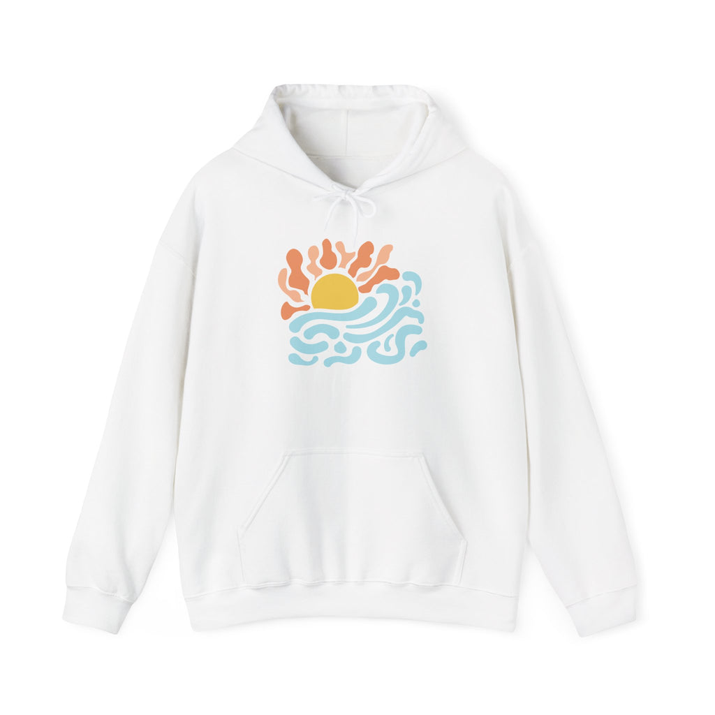 Sunrise Waves Hoodie — Retro Beach Graphic Pullover