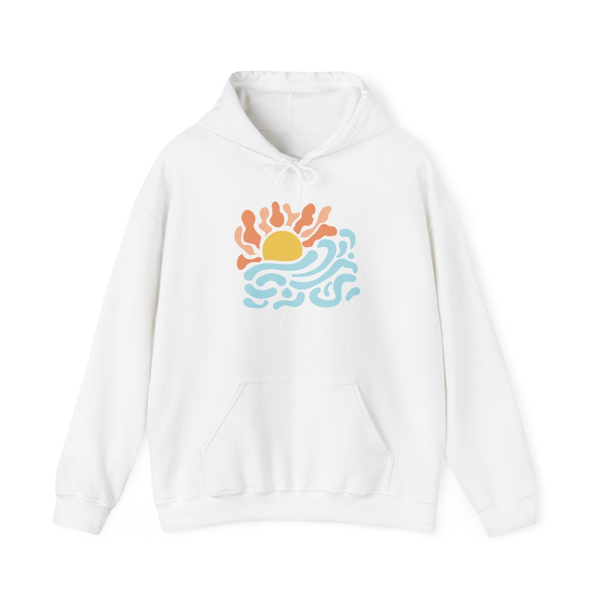 Sunrise Waves Hoodie — Retro Beach Graphic Pullover