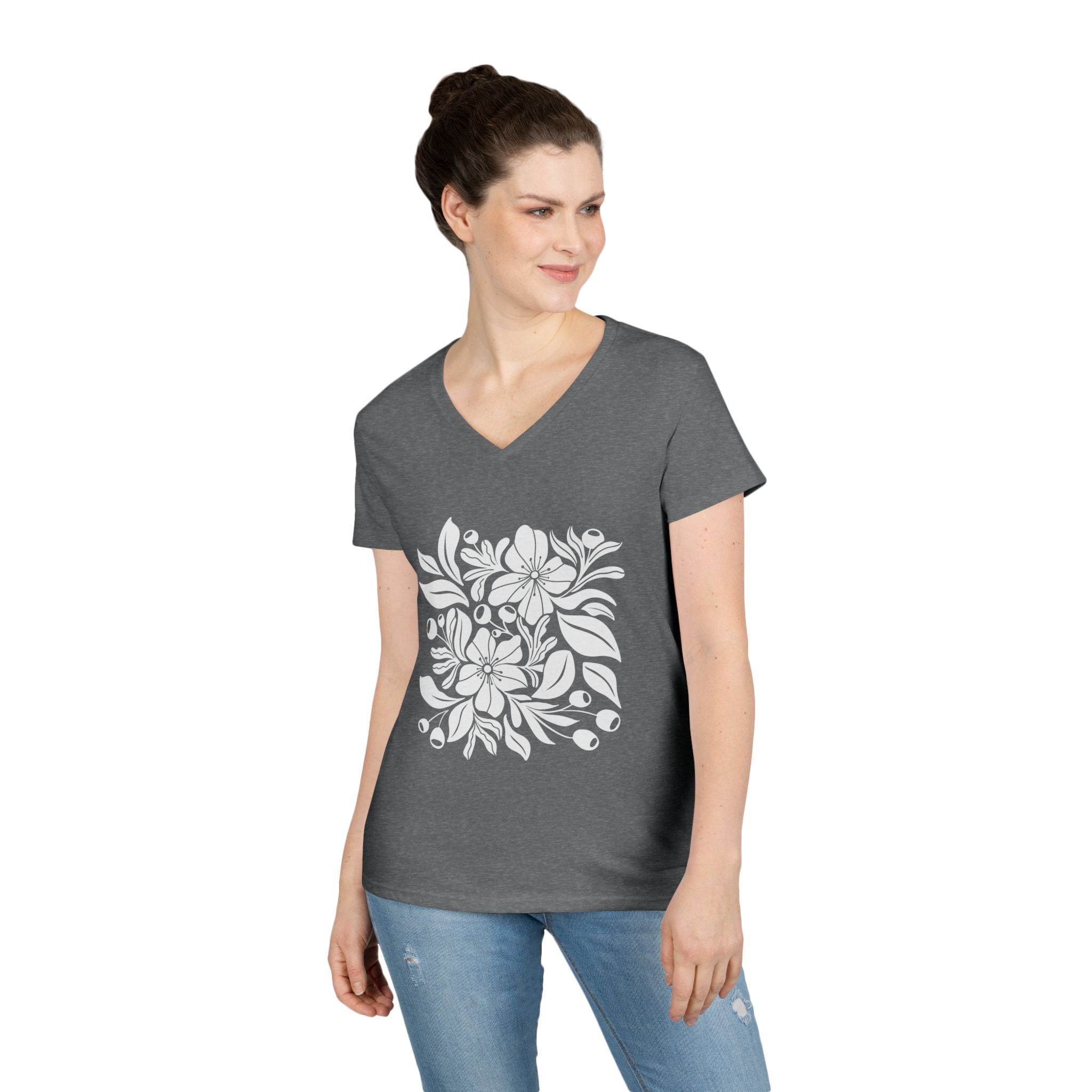 Wildflower Botanical V Neck T-Shirt | Boho Floral Design | Nature Lover Shirt
