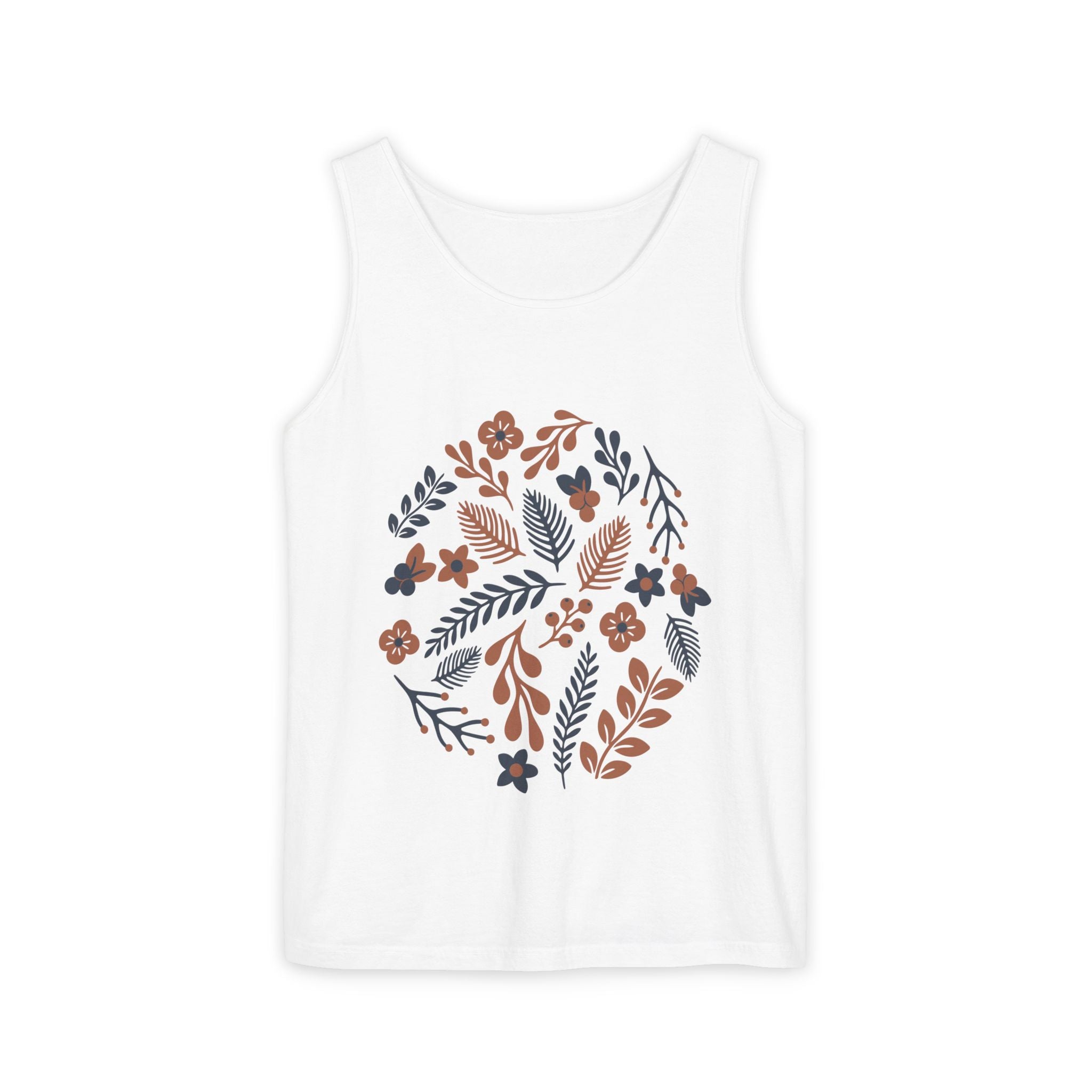 Floral Folk Circle Tank Top — Boho Botanical Graphic