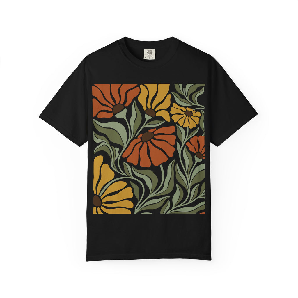 Floral Retro Bloom T-Shirt — Earthy Vintage Flower Print