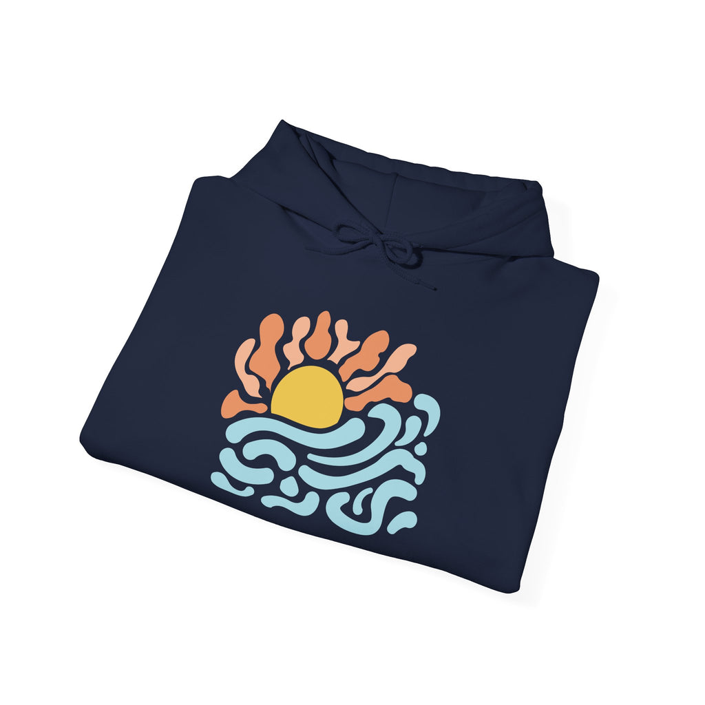 Sunrise Waves Hoodie — Retro Beach Graphic Pullover