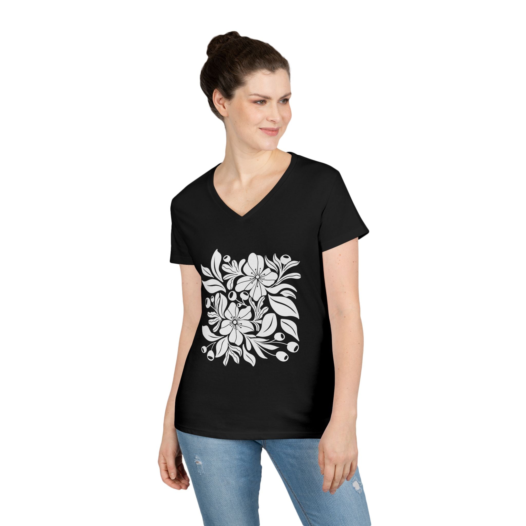Wildflower Botanical V Neck T-Shirt | Boho Floral Design | Nature Lover Shirt