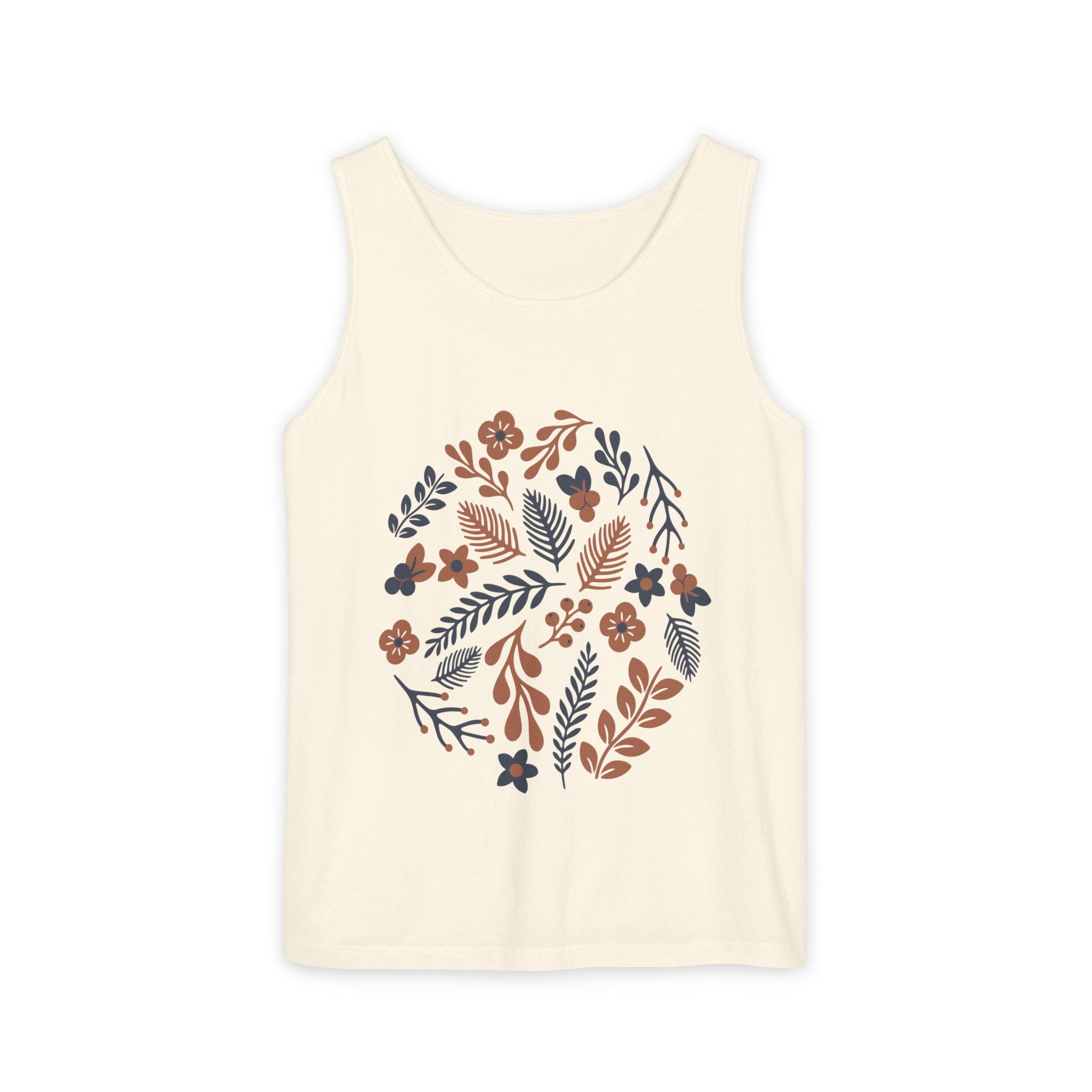 Floral Folk Circle Tank Top — Boho Botanical Graphic