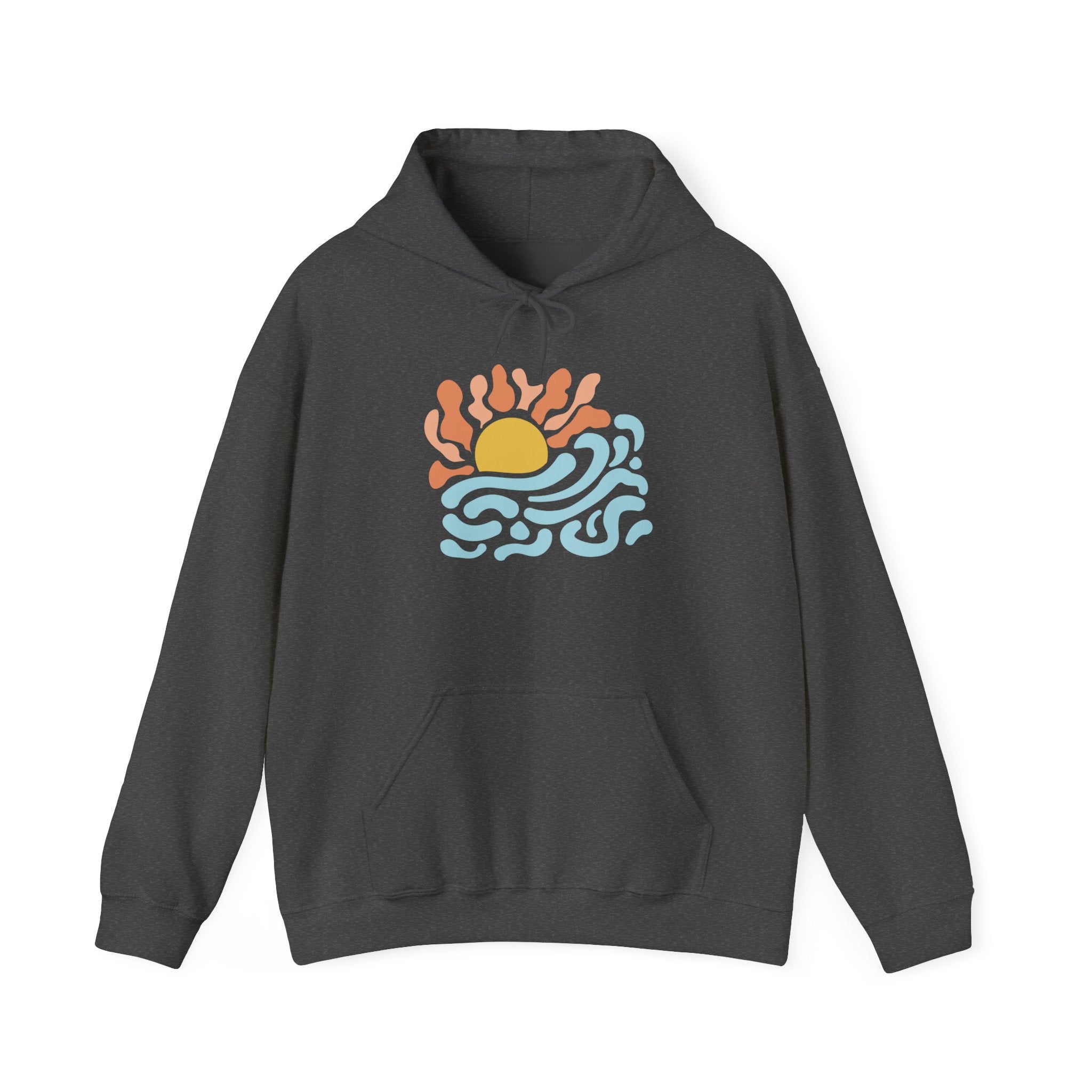 Sunrise Waves Hoodie — Retro Beach Graphic Pullover