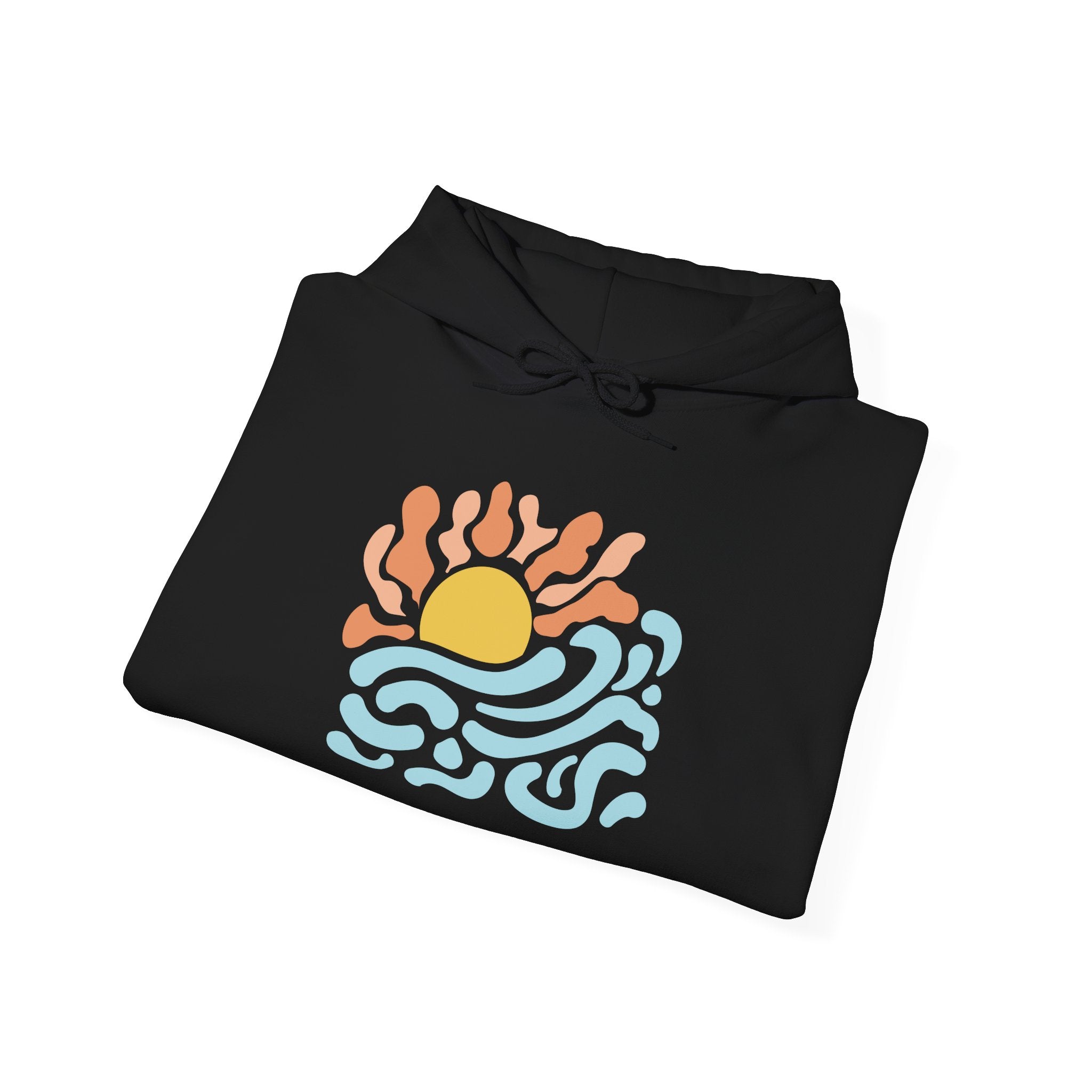 Sunrise Waves Hoodie — Retro Beach Graphic Pullover