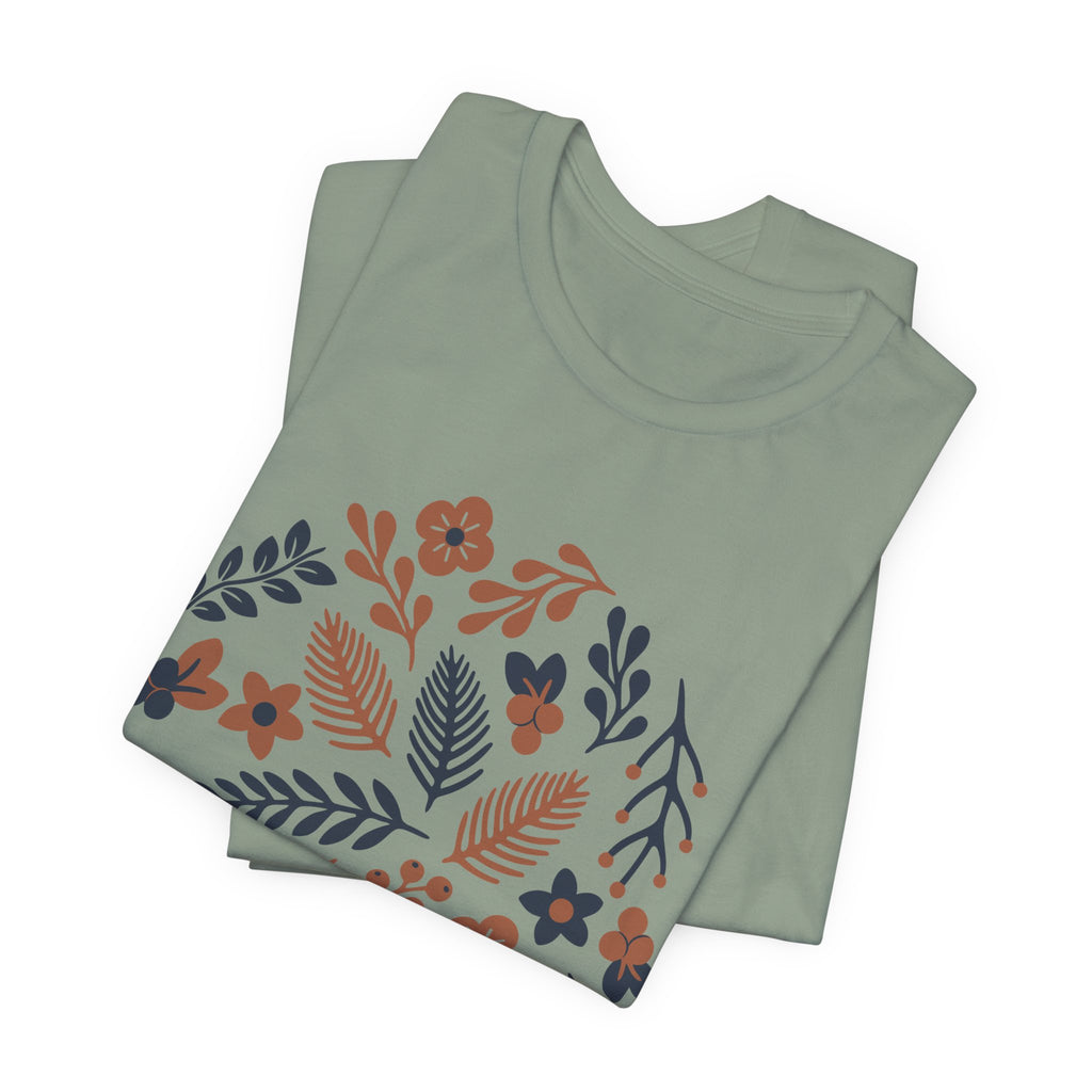 Floral Wreath Tee — Boho Botanical Short Sleeve T-Shirt