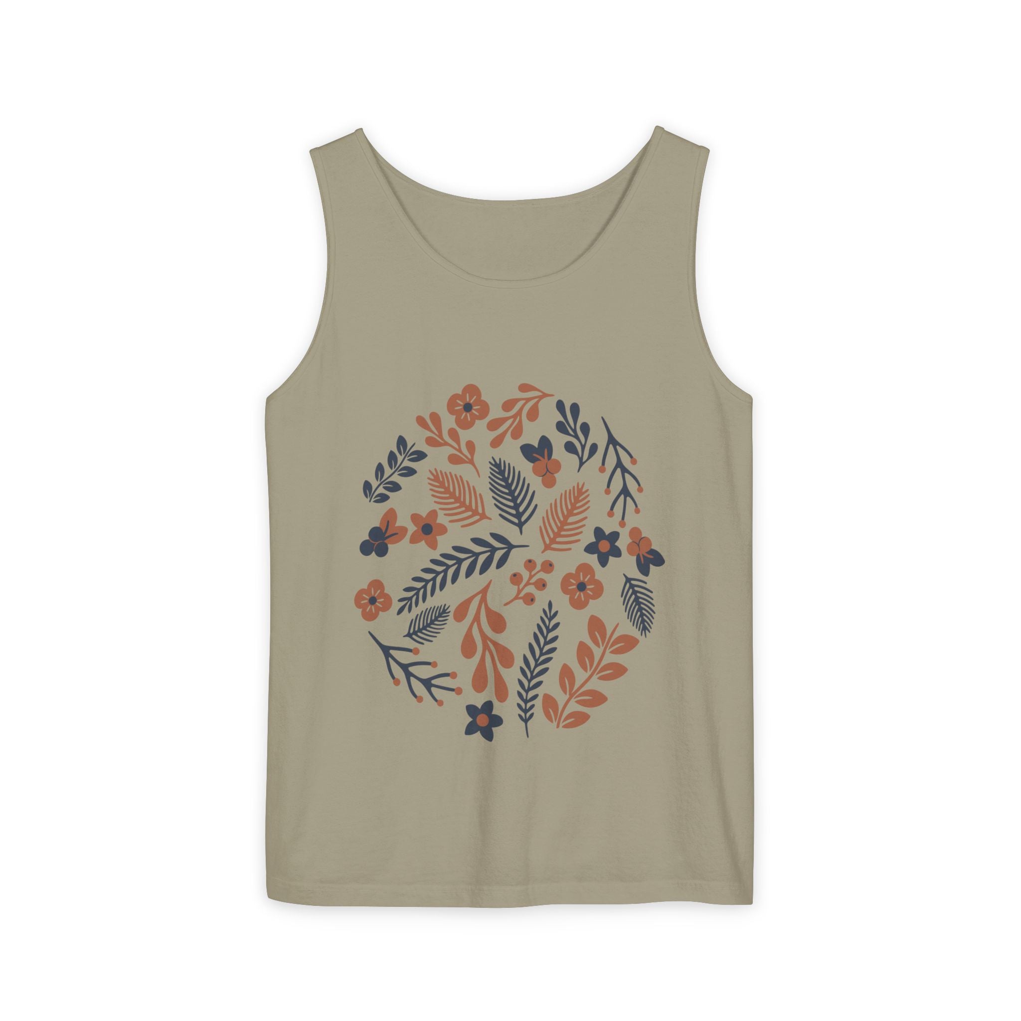 Floral Folk Circle Tank Top — Boho Botanical Graphic