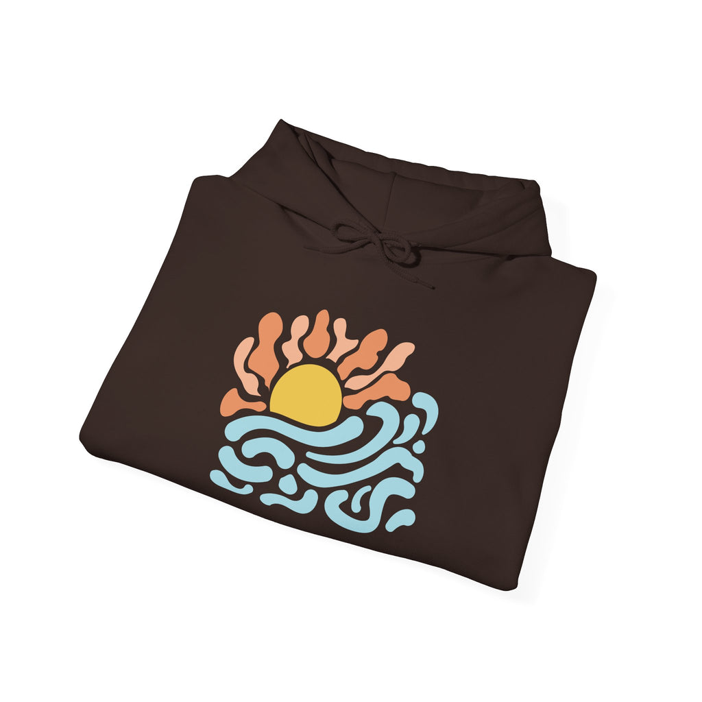 Sunrise Waves Hoodie — Retro Beach Graphic Pullover