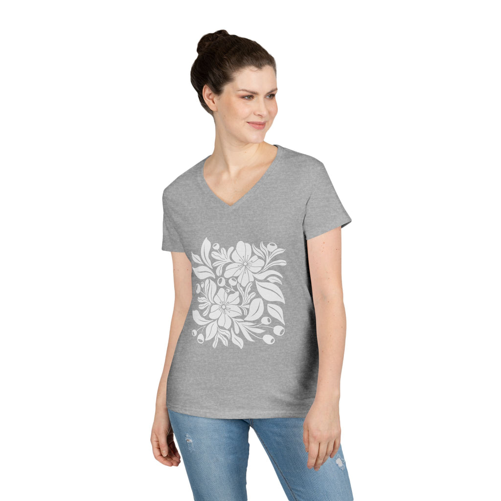 Wildflower Botanical V Neck T-Shirt | Boho Floral Design | Nature Lover Shirt