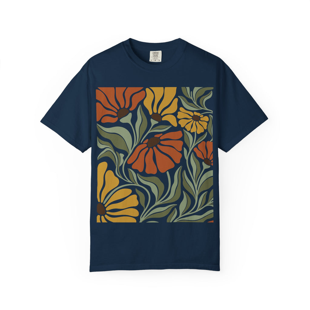 Floral Retro Bloom T-Shirt — Earthy Vintage Flower Print
