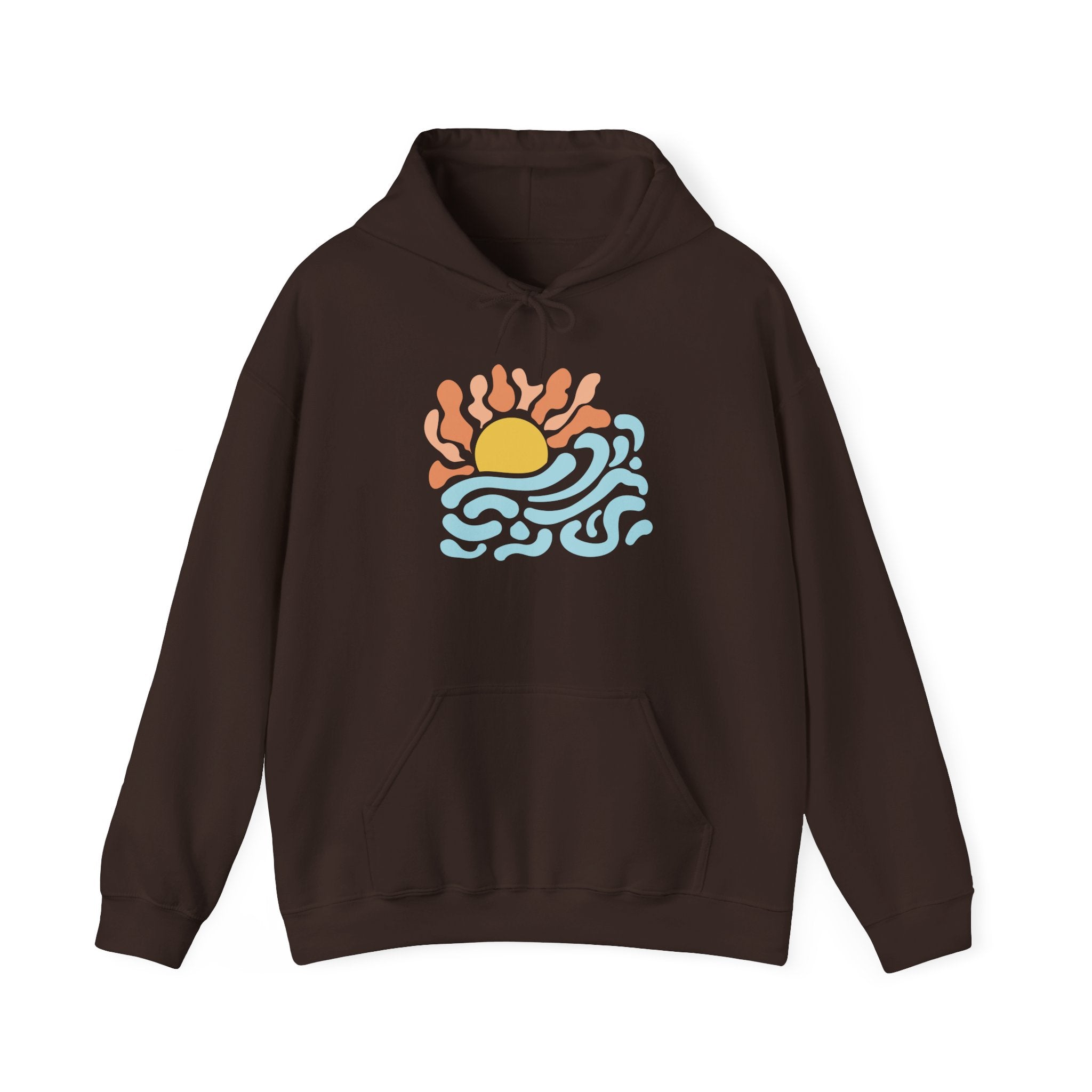 Sunrise Waves Hoodie — Retro Beach Graphic Pullover