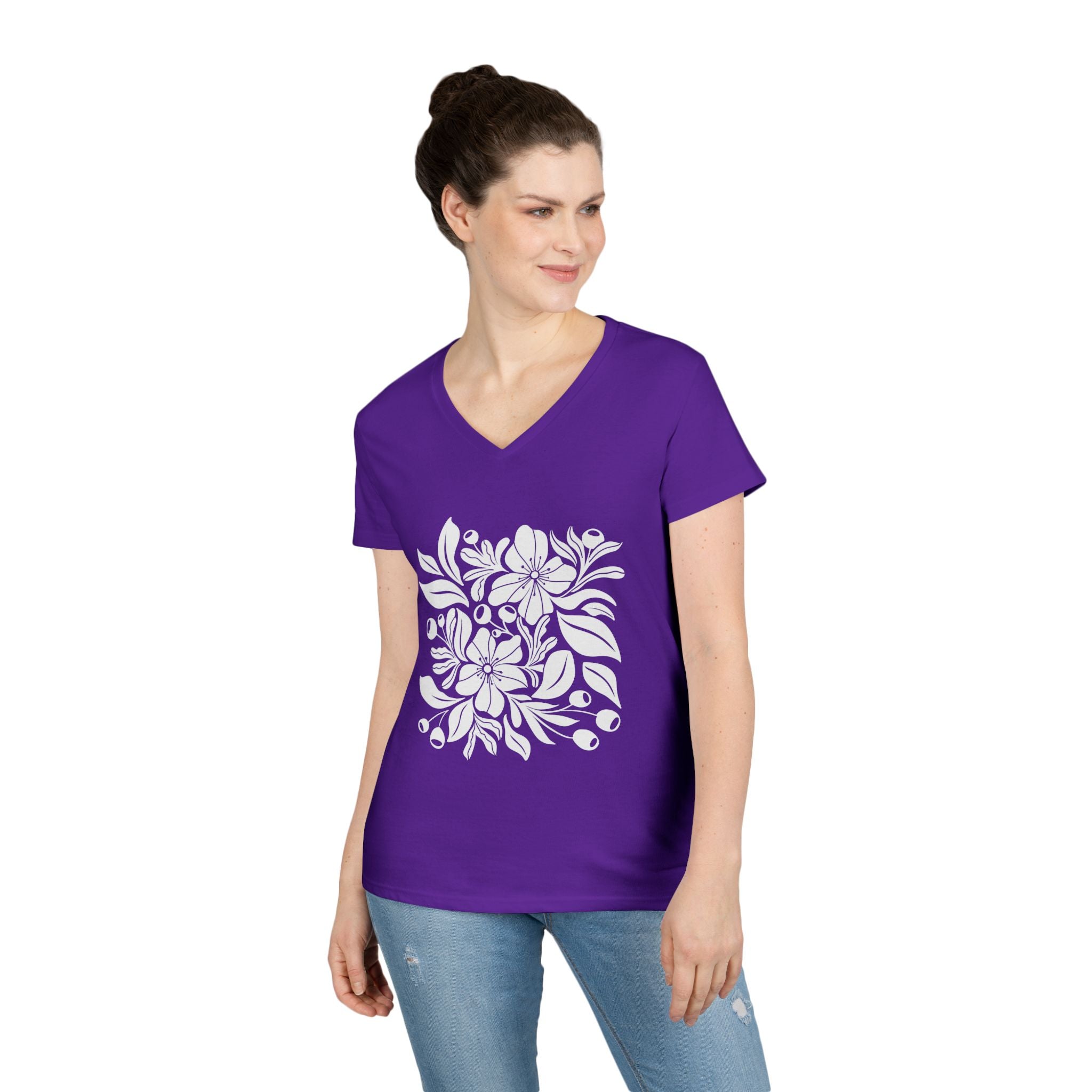Wildflower Botanical V Neck T-Shirt | Boho Floral Design | Nature Lover Shirt