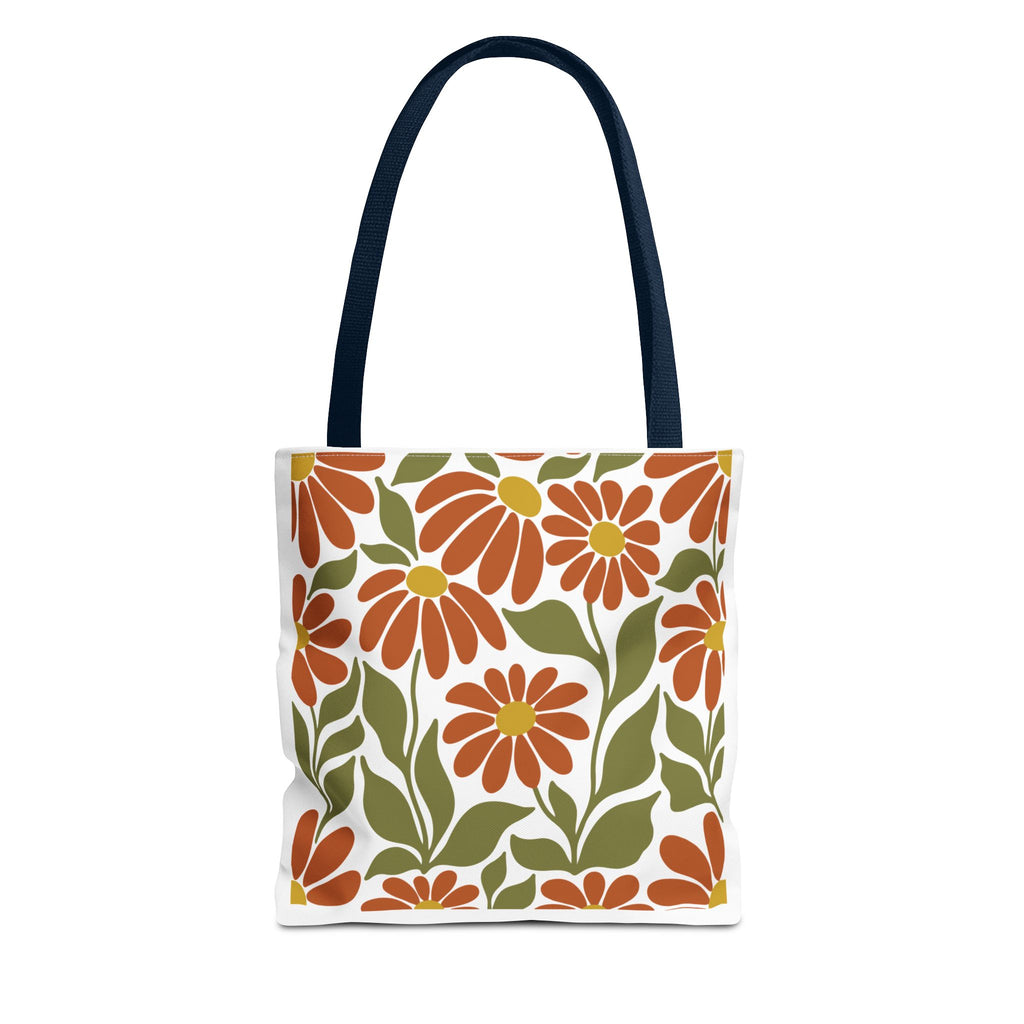 Retro Orange Floral Tote Bag - Vintage Daisy Pattern All-Over Print