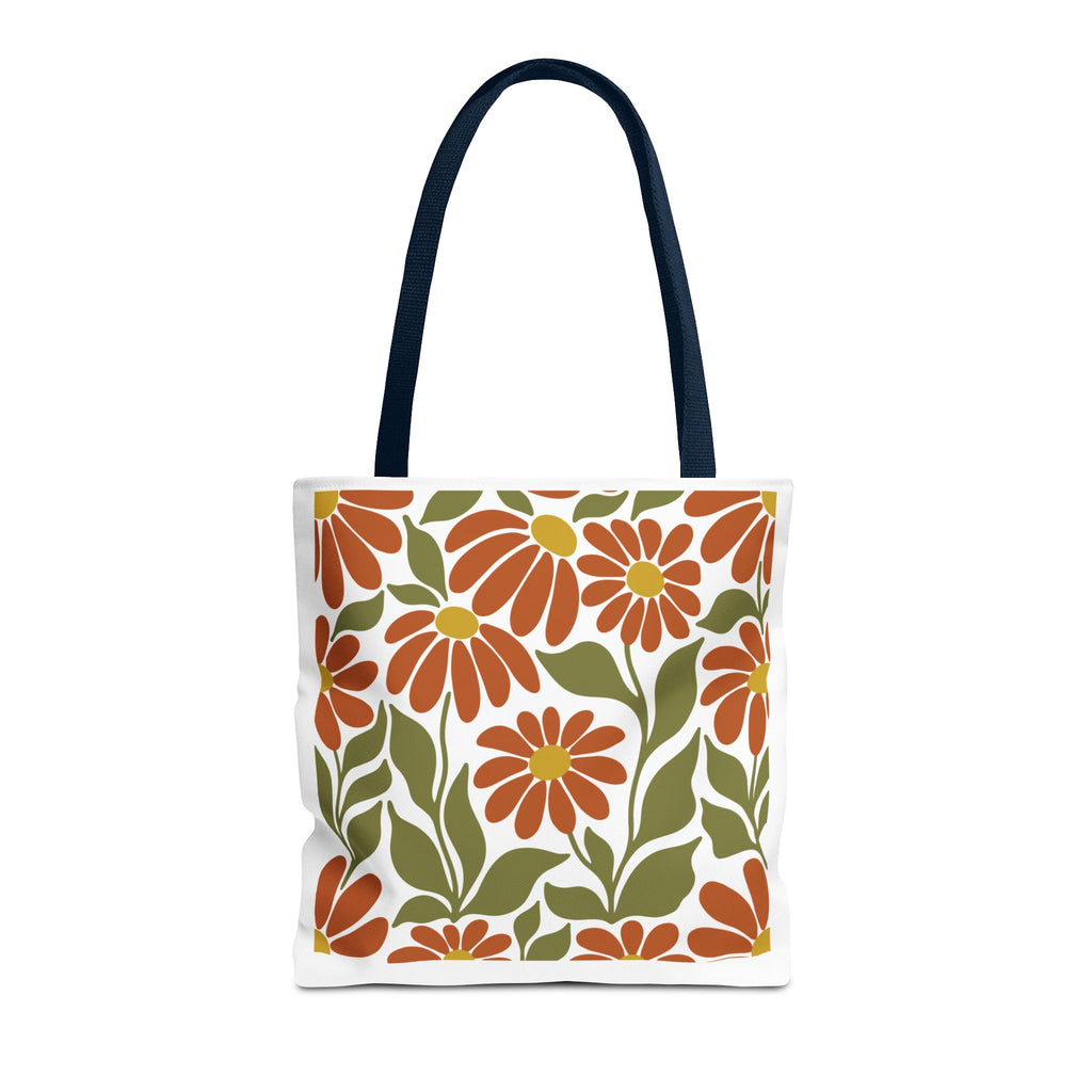 Retro Orange Floral Tote Bag - Vintage Daisy Pattern All-Over Print