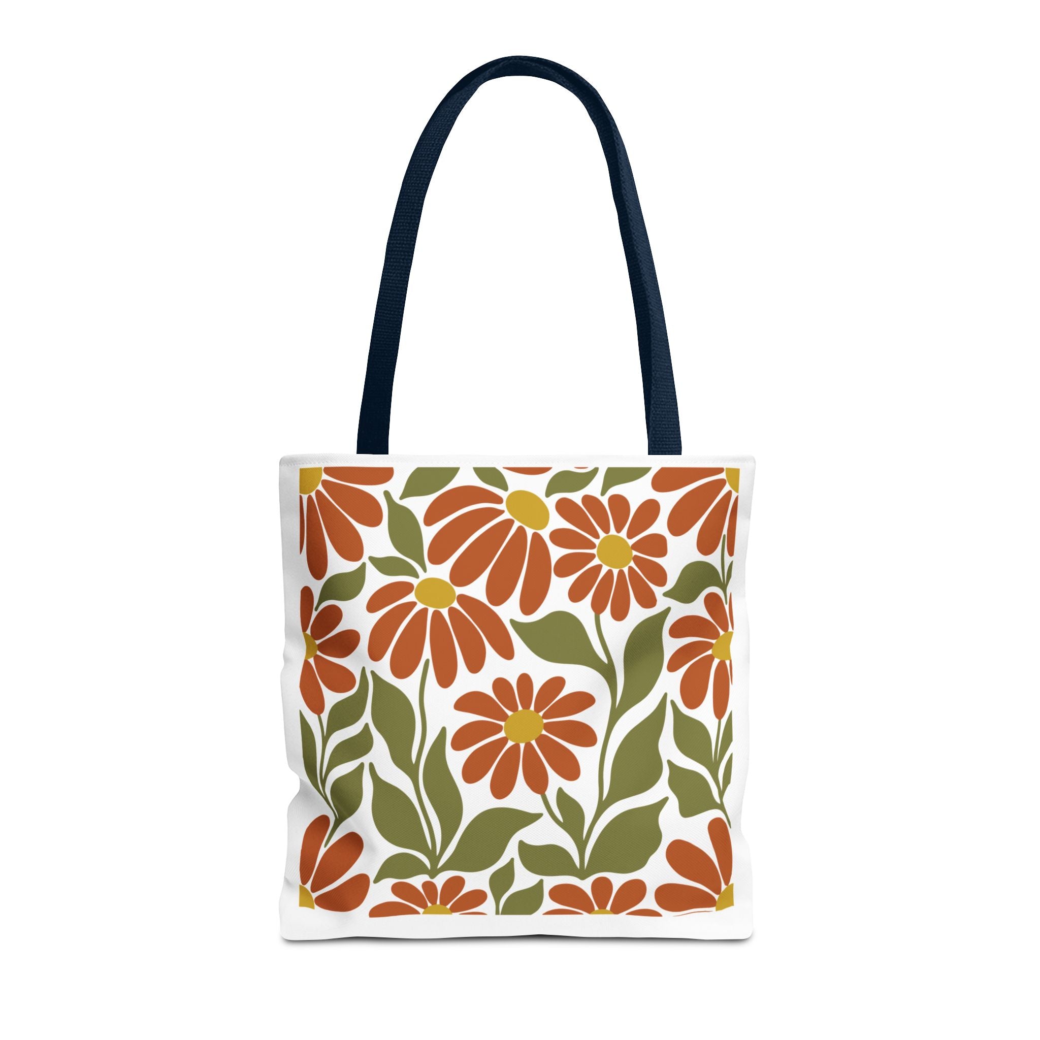 Retro Orange Floral Tote Bag - Vintage Daisy Pattern All-Over Print
