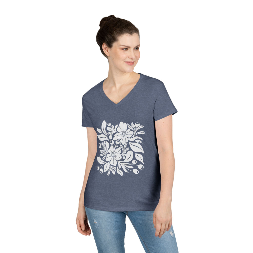 Wildflower Botanical V Neck T-Shirt | Boho Floral Design | Nature Lover Shirt